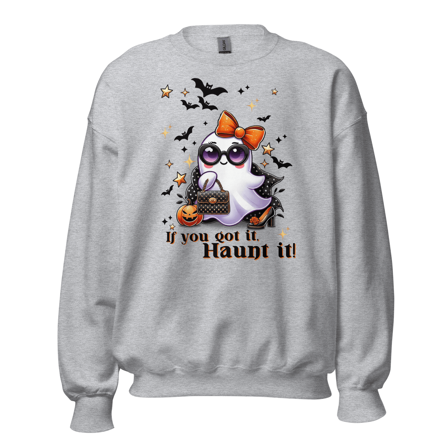 Unisex Halloween Printed Sweatshirt – "If You Got It, Haunt It!" – Fun Ghost Halloween Sweatshirt - Occasion Nation Studio