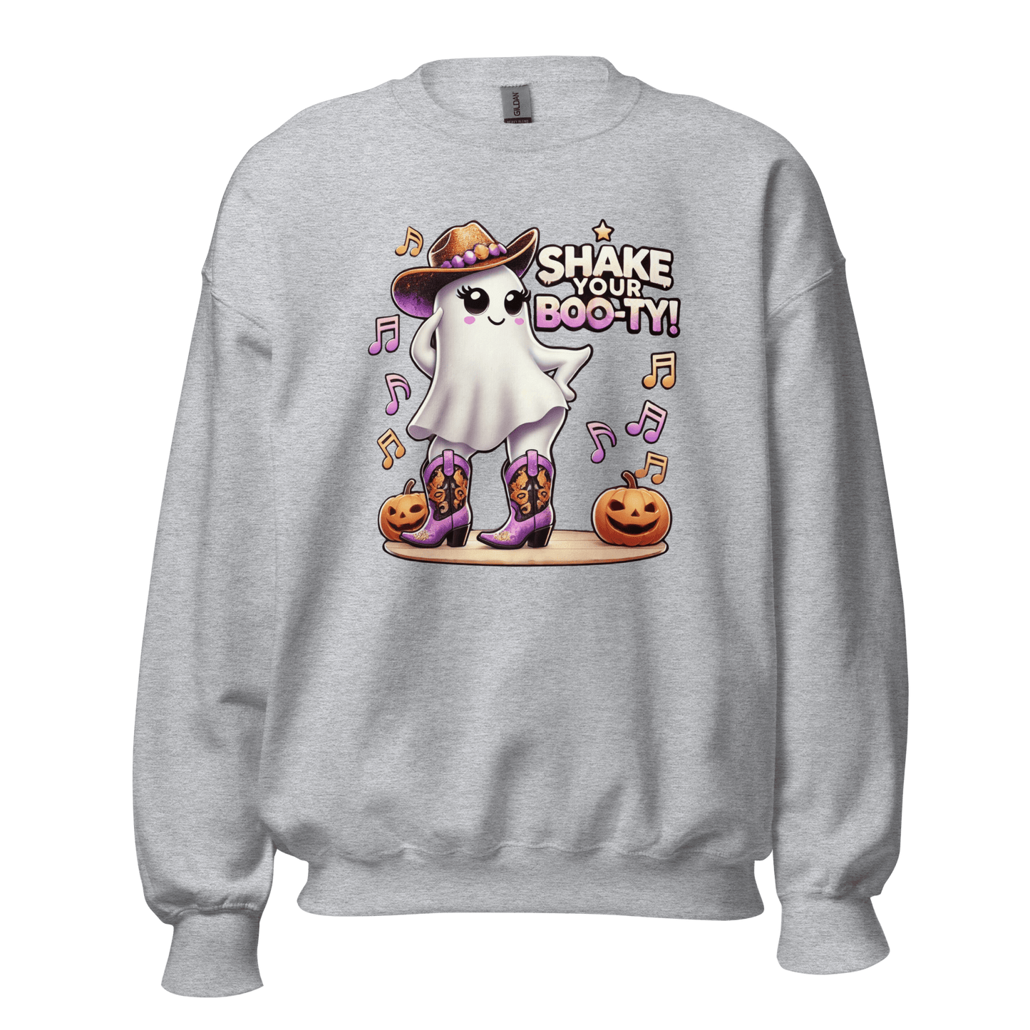 Unisex Halloween Printed Sweatshirt – "Shake Your Boo-Ty!" – Fun Ghost Halloween Sweatshirt - Occasion Nation Studio