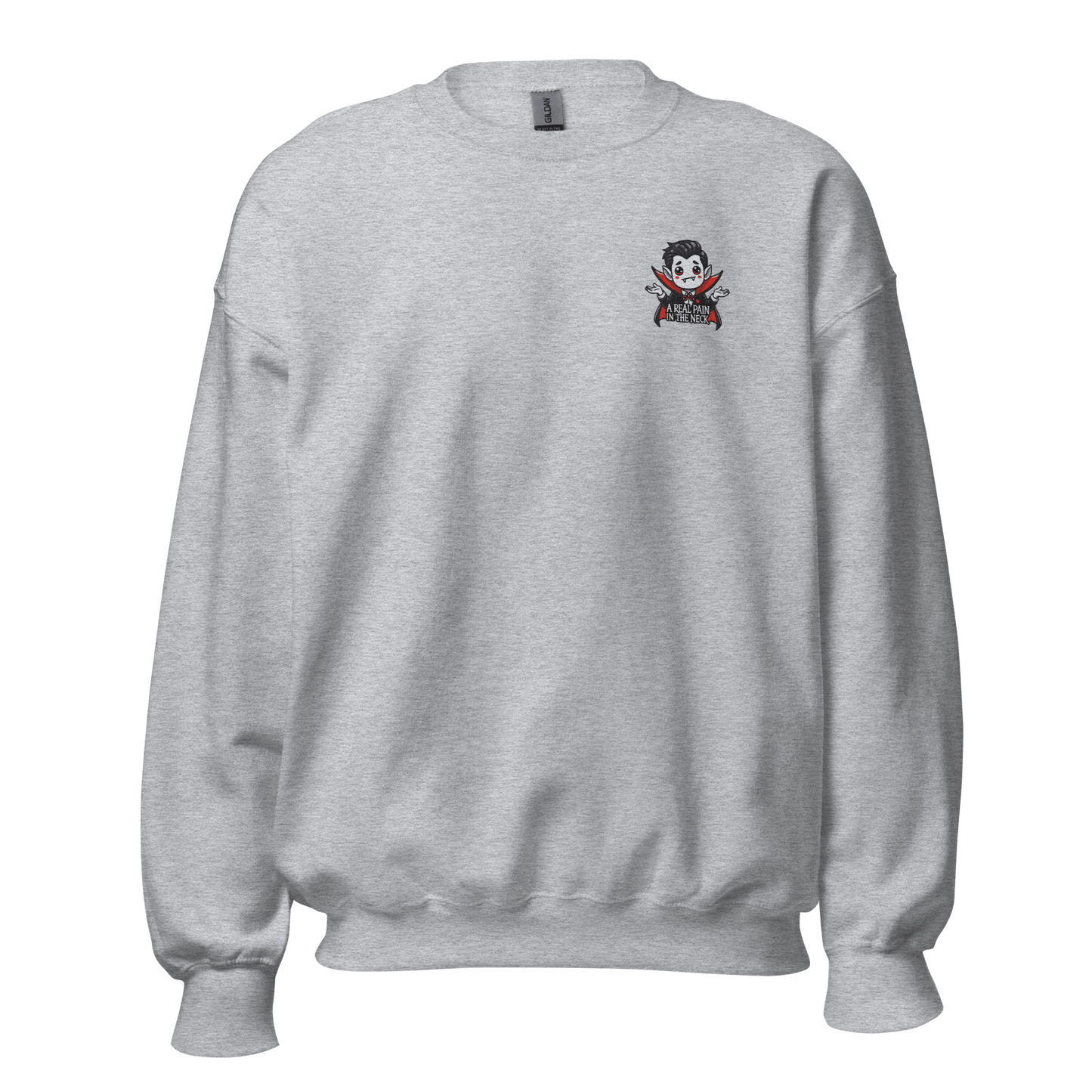 Unisex Halloween Embroidered Sweatshirt – "A Real Pain In The Neck" – Vampire Halloween Sweatshirt - Occasion Nation Studio