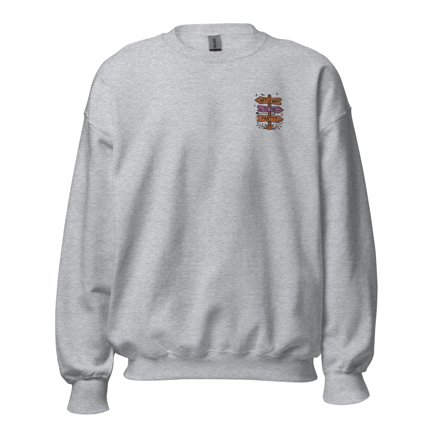 Unisex Halloween Embroidered Sweatshirt – "Witch Way To The Party?" – Witch Broom Halloween Sweatshirt - Occasion Nation Studio