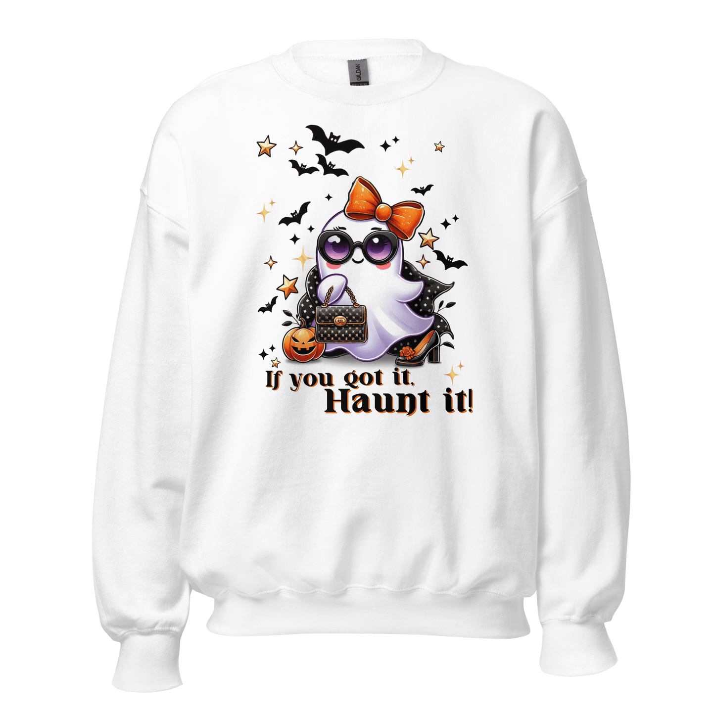 Unisex Halloween Printed Sweatshirt – "If You Got It, Haunt It!" – Fun Ghost Halloween Sweatshirt - Occasion Nation Studio