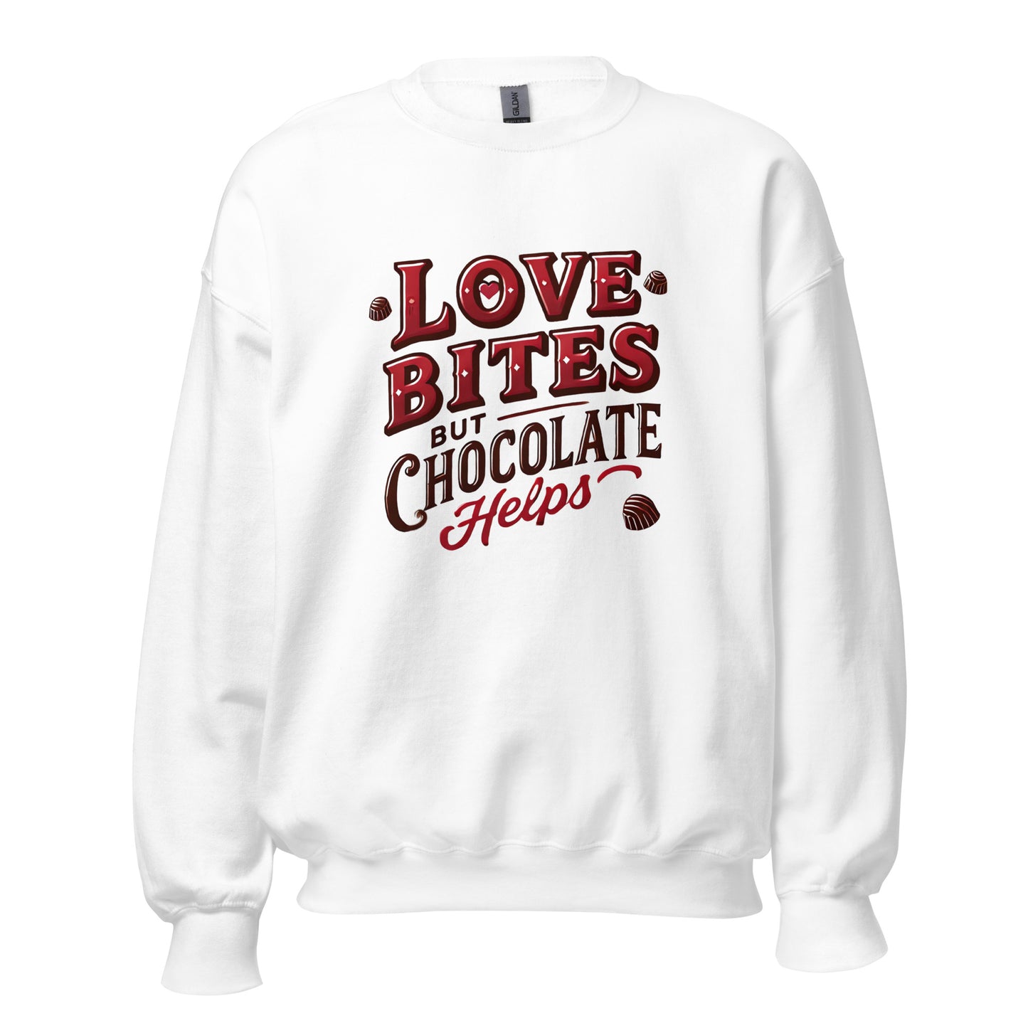 Love Bites But Chocolate Helps - Valentine’s Day Sweatshirt – Cozy and Romantic - Occasion Nation Studio