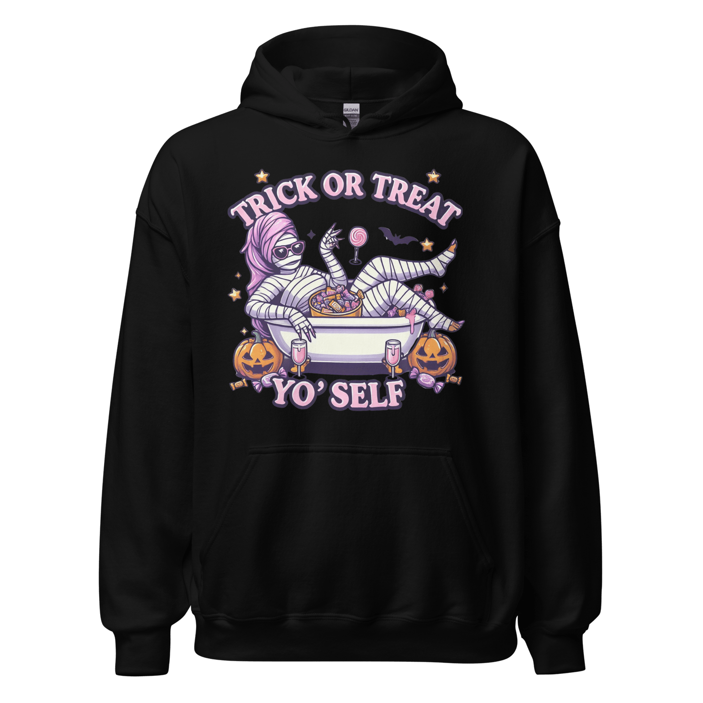 Unisex Halloween Printed Hoodie – "Trick or Treat Yo'Self" – Fun Halloween Hoodie - Occasion Nation Studio