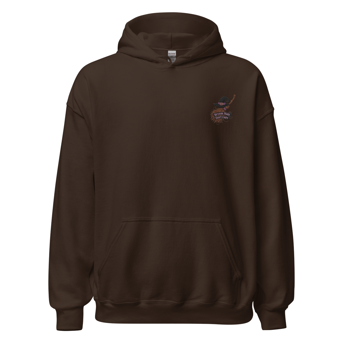 Unisex Halloween Embroidered Hoodie – "Broom Hair, Don't Care!" – Witch Broom Halloween Hoodie - Occasion Nation Studio