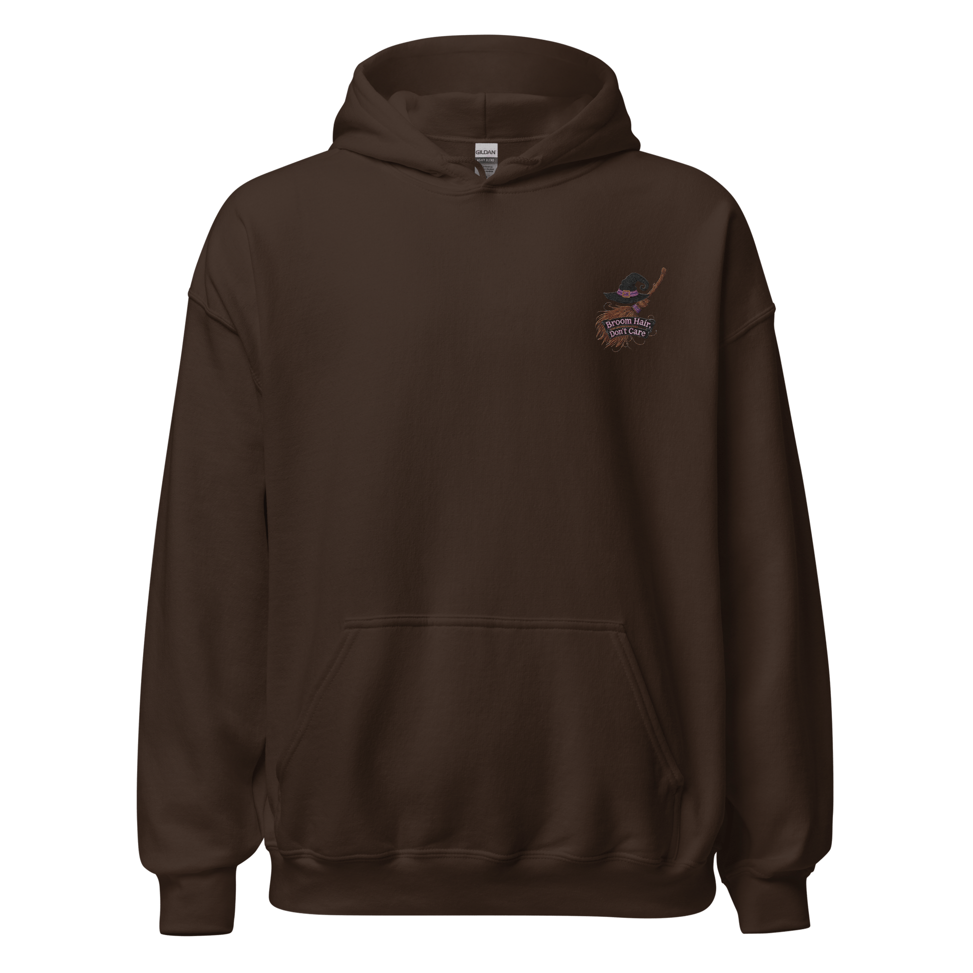 Unisex Halloween Embroidered Hoodie – "Broom Hair, Don't Care!" – Witch Broom Halloween Hoodie - Occasion Nation Studio