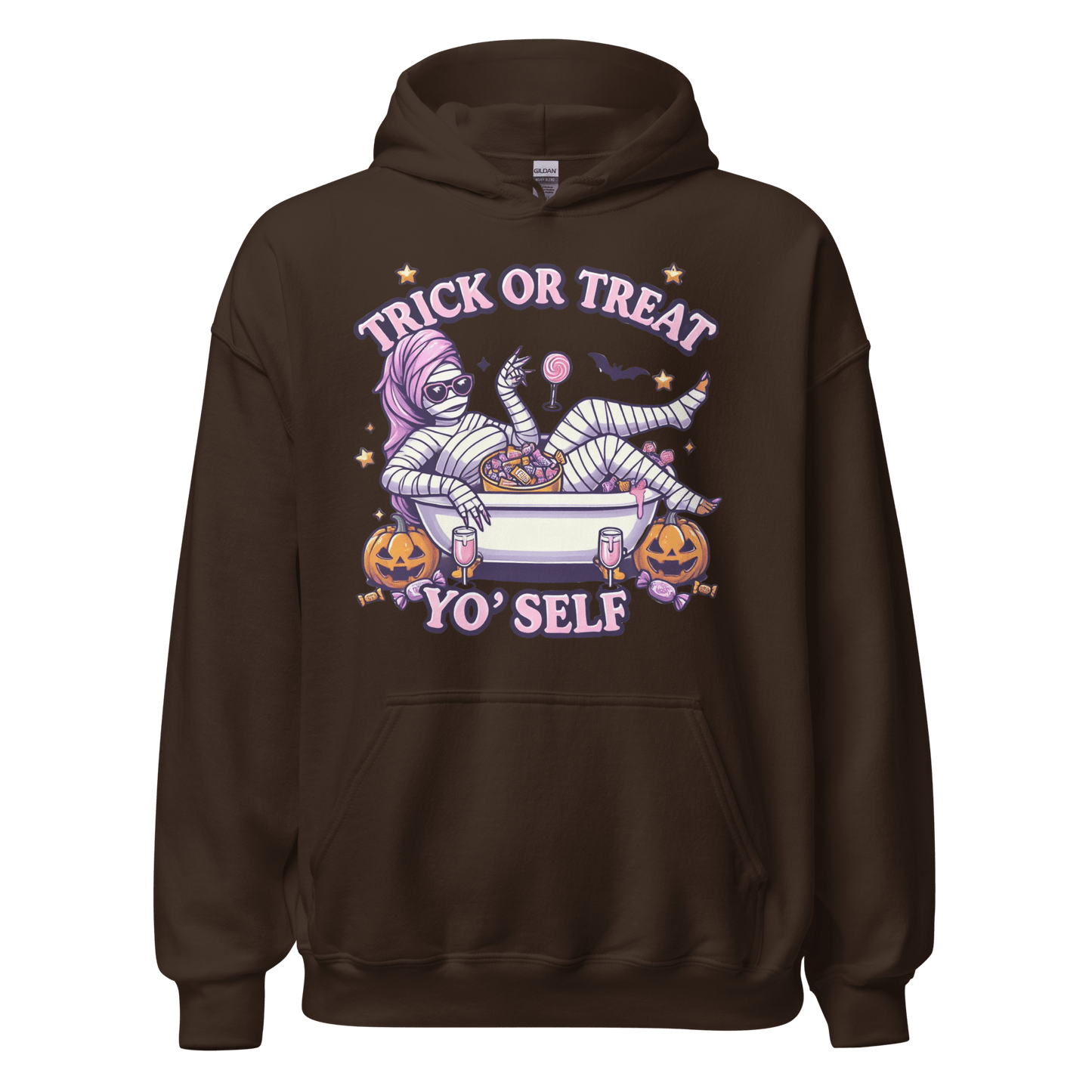 Unisex Halloween Printed Hoodie – "Trick or Treat Yo'Self" – Fun Halloween Hoodie - Occasion Nation Studio