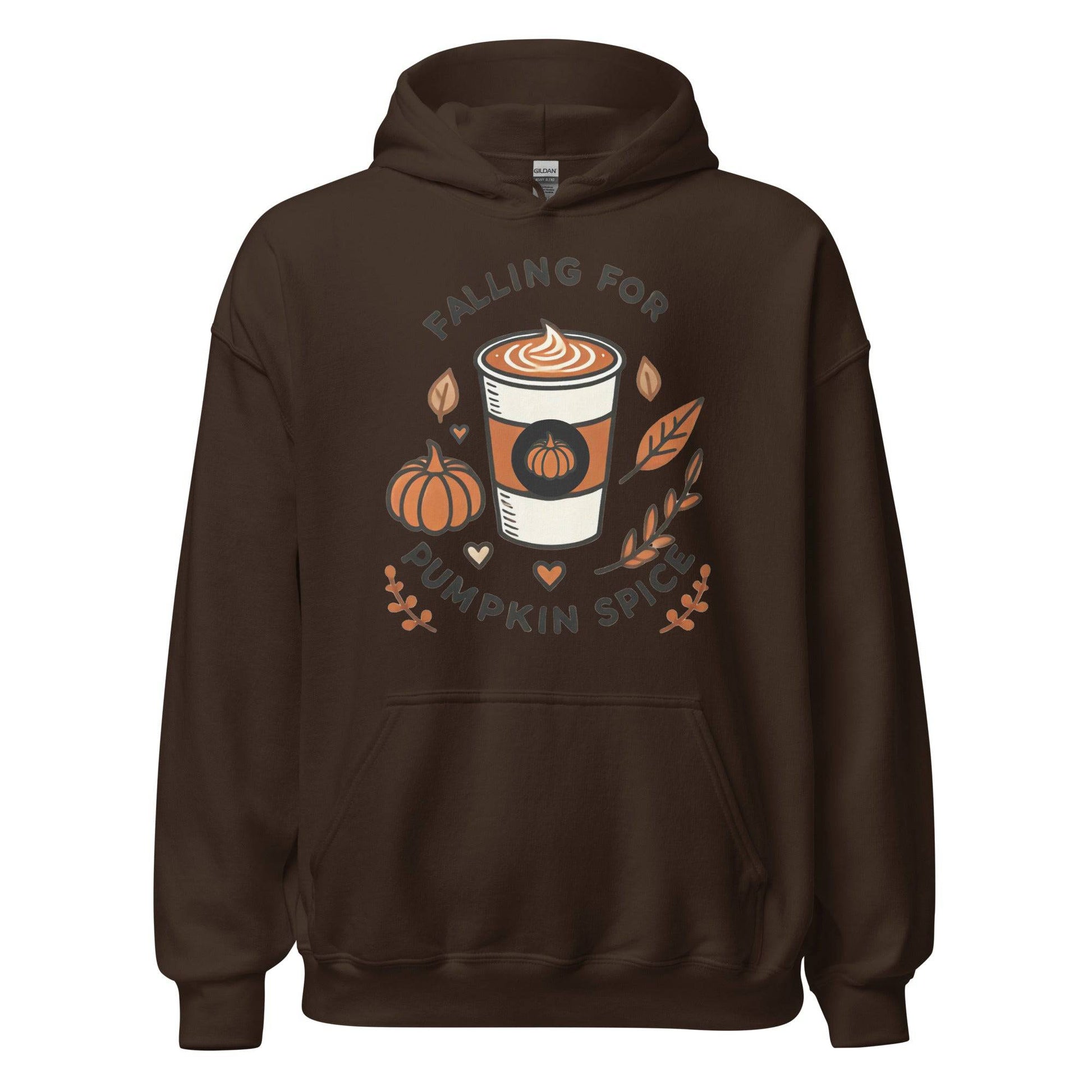 Unisex Fall Printed Hoodie – "Falling For Pumpkin Spice" – Cozy Fall Hoodie for Pumpkin Spice Lovers" - Occasion Nation Studio