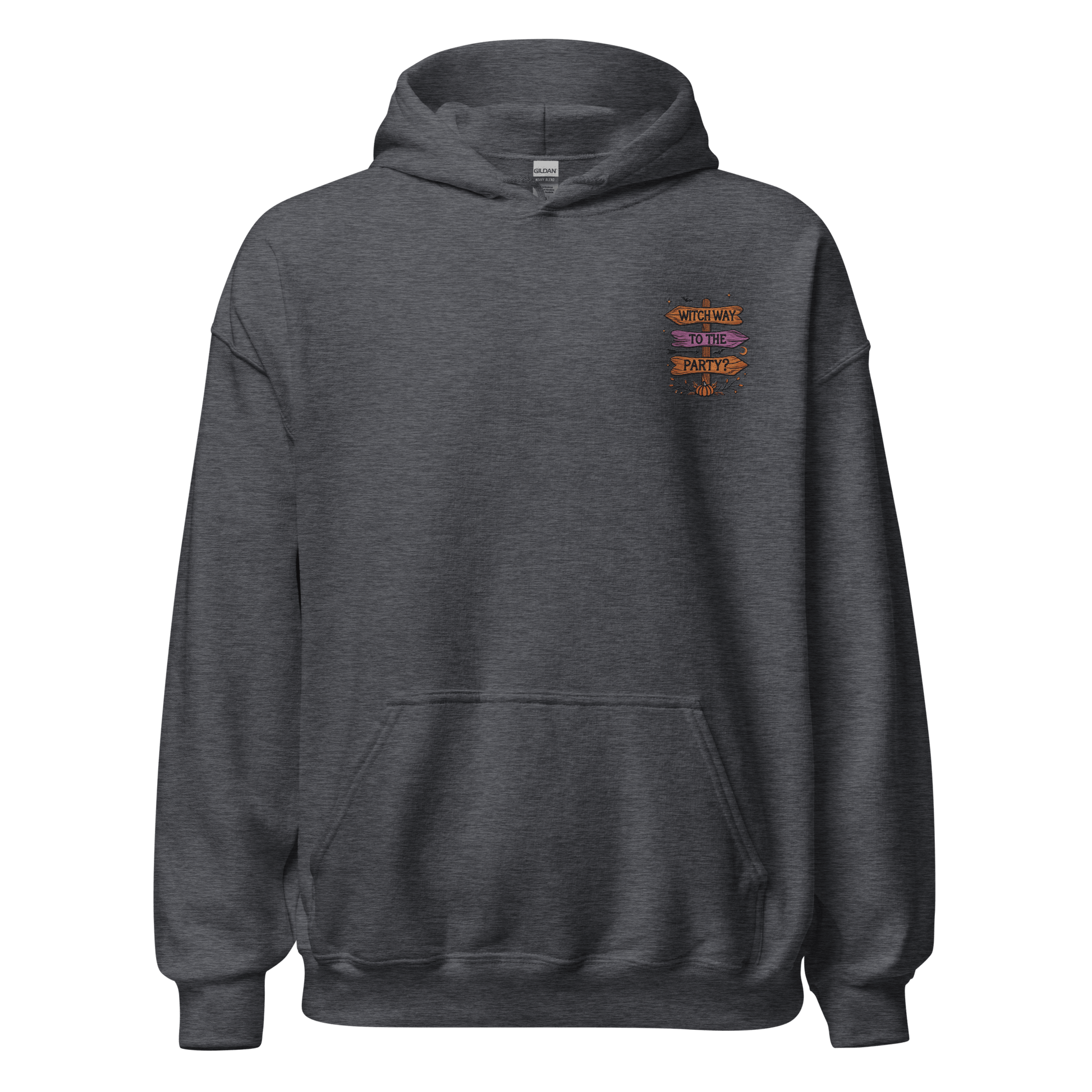 Unisex Halloween Embroidered Hoodie – "Witch Way To The Party?" – Witch Halloween Hoodie - Occasion Nation Studio