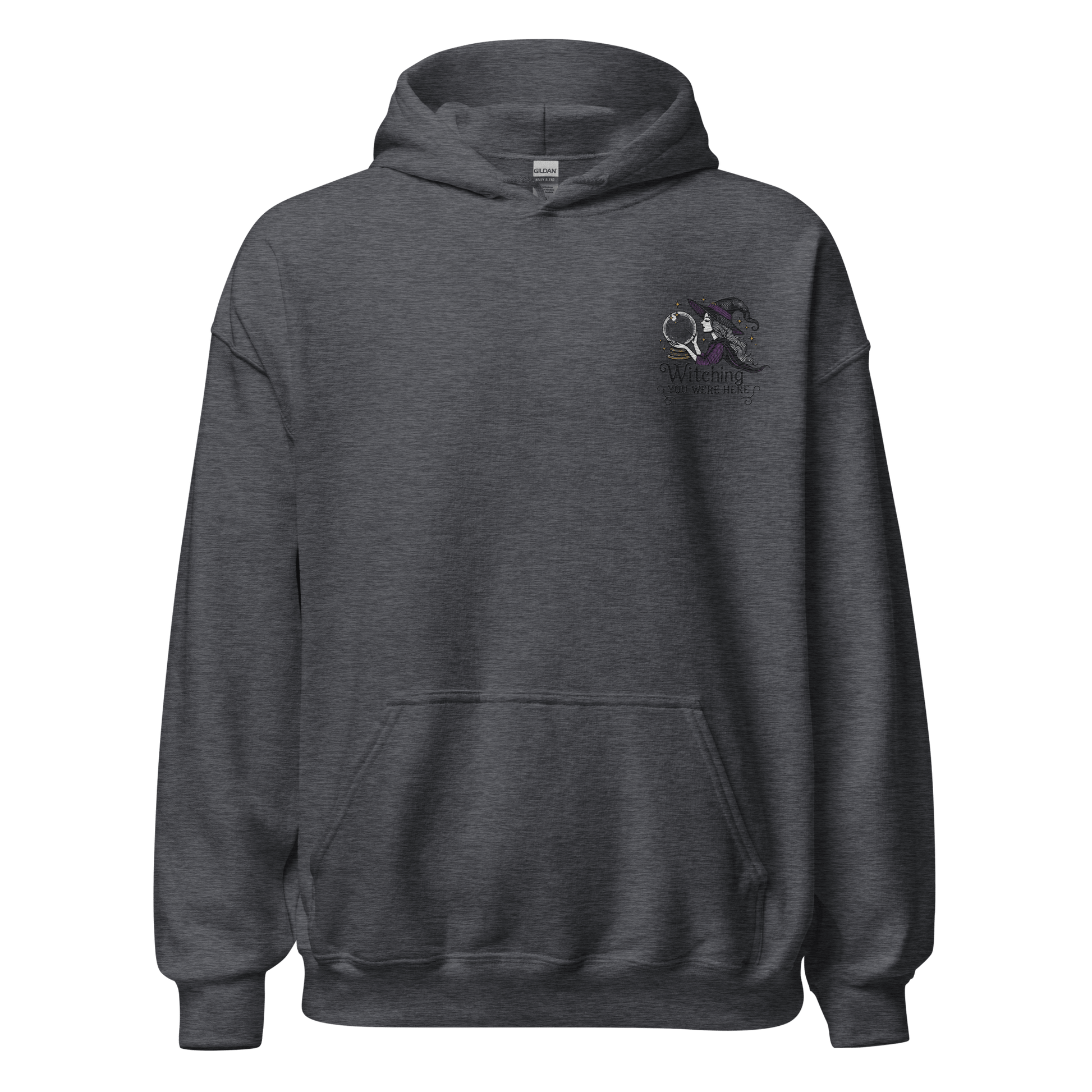 Unisex Halloween Embroidered Hoodie – "Witching You Were Here" – Spooky Witch Halloween Hoodie - Occasion Nation Studio