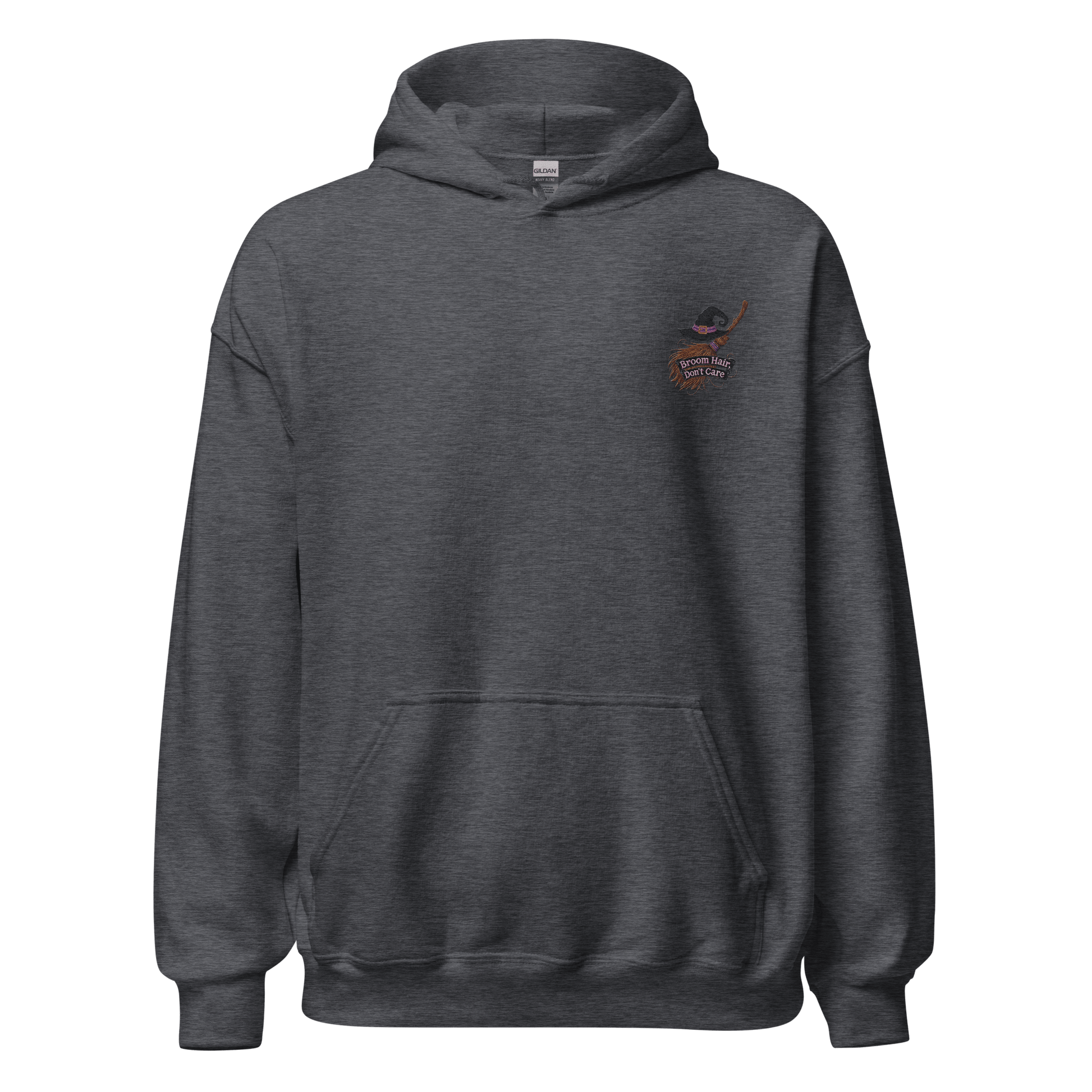 Unisex Halloween Embroidered Hoodie – "Broom Hair, Don't Care!" – Witch Broom Halloween Hoodie - Occasion Nation Studio