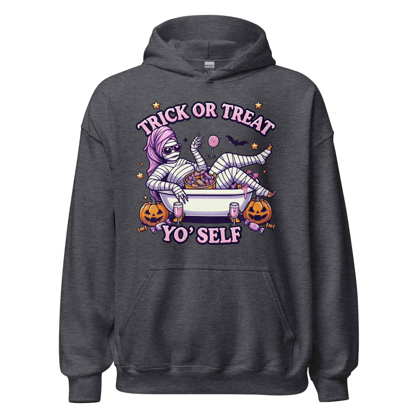 Unisex Halloween Printed Hoodie – "Trick or Treat Yo'Self" – Fun Halloween Hoodie - Occasion Nation Studio