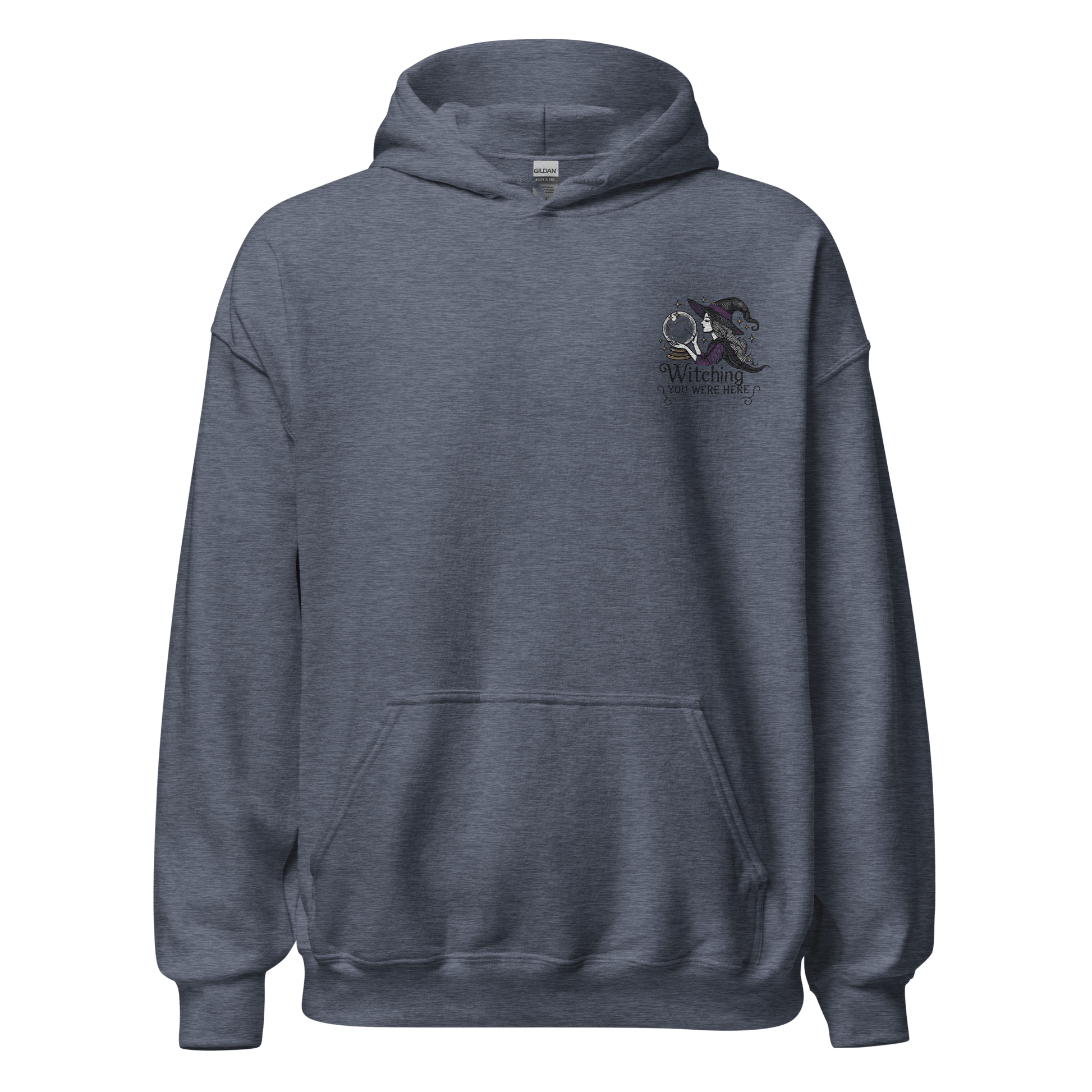 Unisex Halloween Embroidered Hoodie – "Witching You Were Here" – Spooky Witch Halloween Hoodie - Occasion Nation Studio