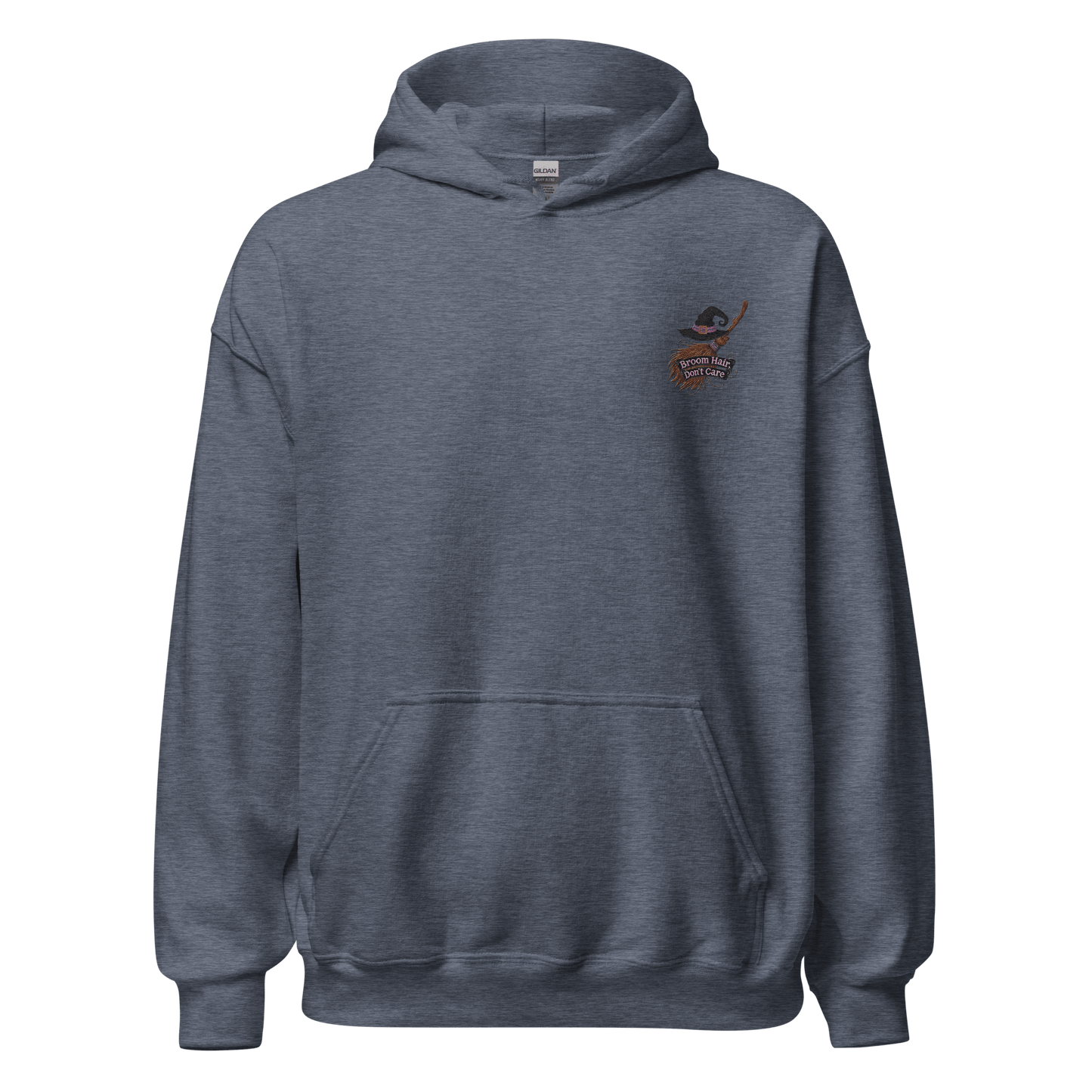 Unisex Halloween Embroidered Hoodie – "Broom Hair, Don't Care!" – Witch Broom Halloween Hoodie - Occasion Nation Studio