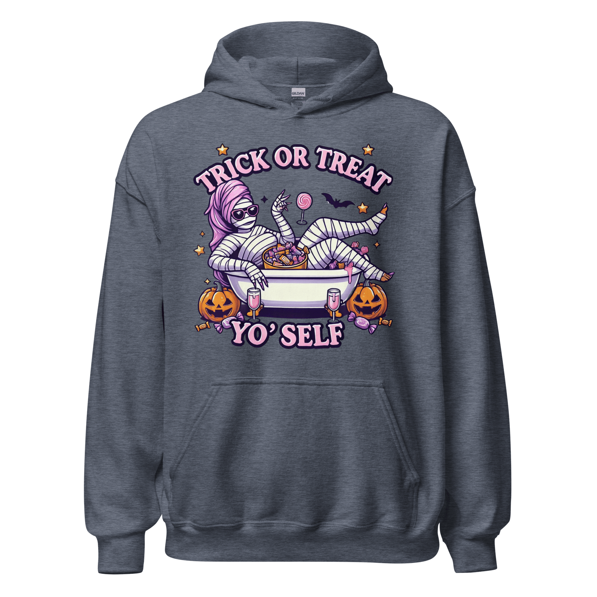 Unisex Halloween Printed Hoodie – "Trick or Treat Yo'Self" – Fun Halloween Hoodie - Occasion Nation Studio