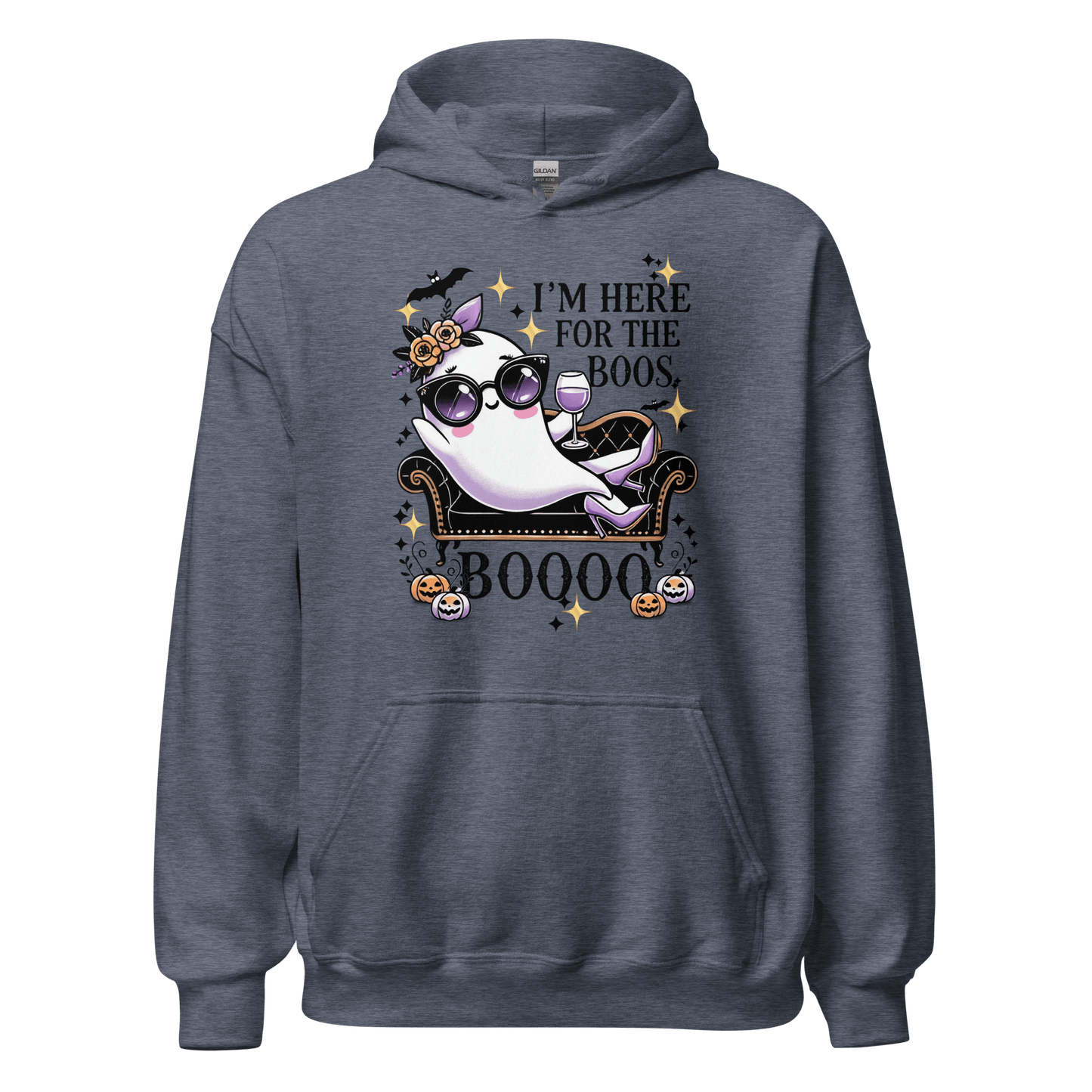 Unisex Halloween Printed Hoodie – "I'm Here For The Boos" – Fun Ghost Halloween Hoodie - Occasion Nation Studio