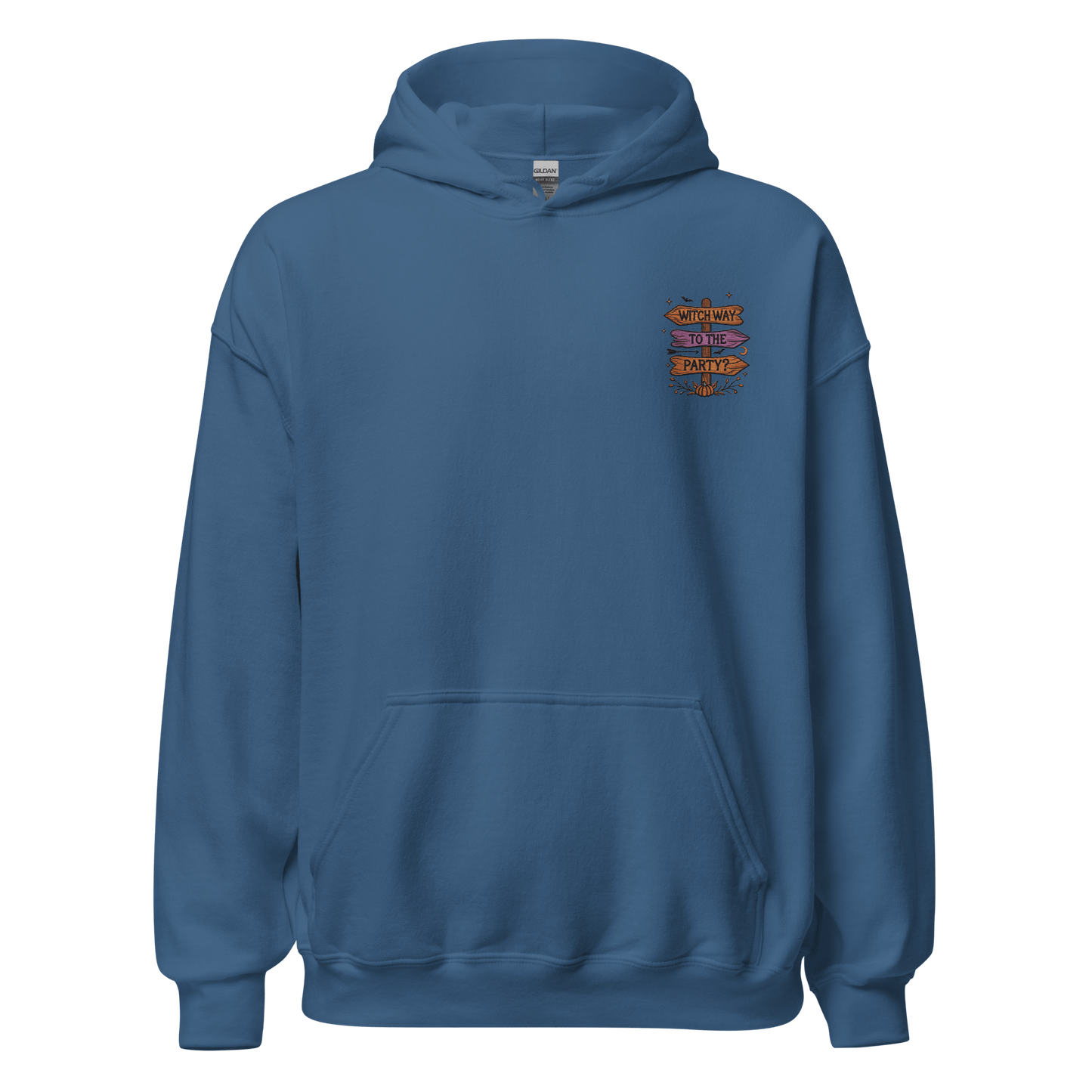 Unisex Halloween Embroidered Hoodie – "Witch Way To The Party?" – Witch Halloween Hoodie - Occasion Nation Studio