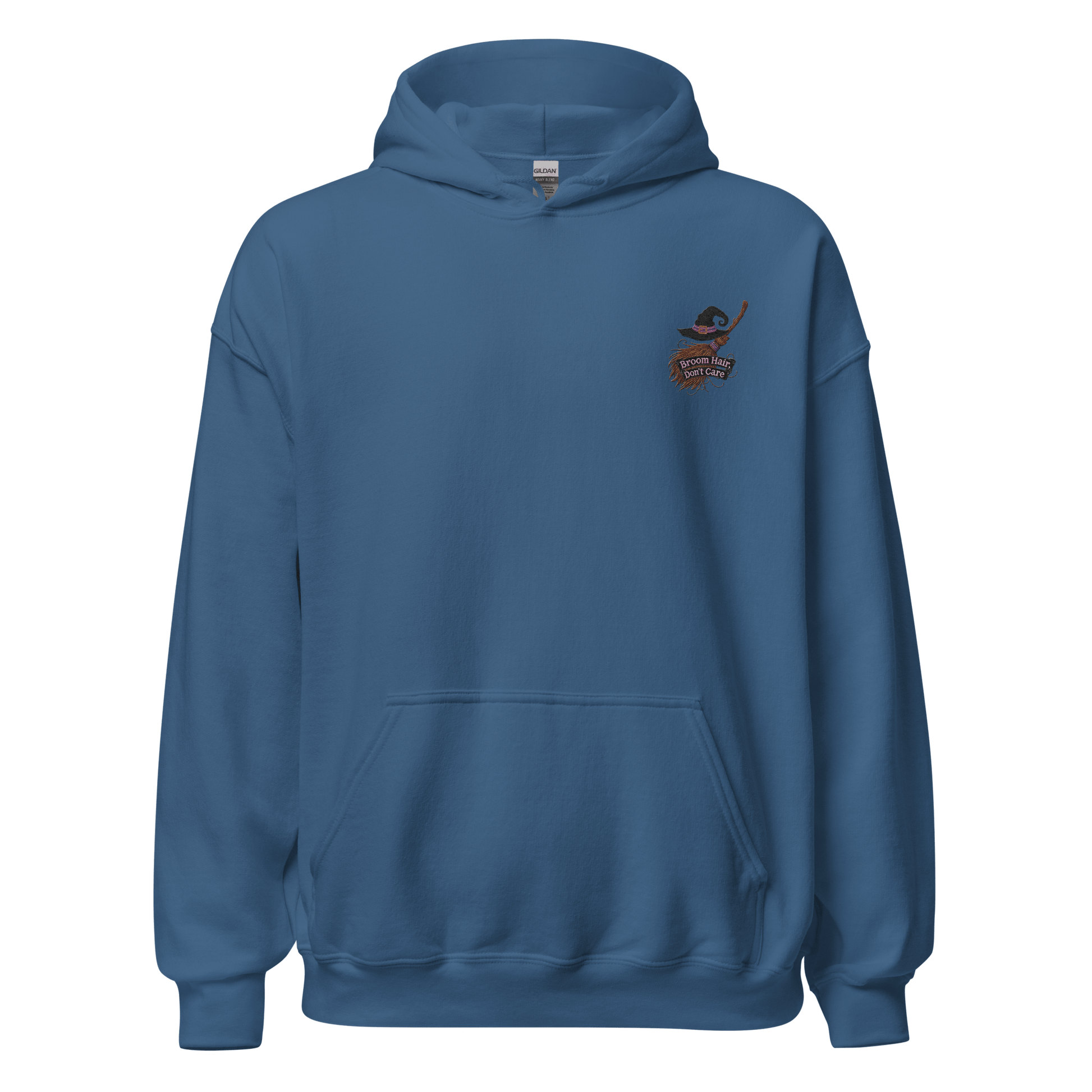 Unisex Halloween Embroidered Hoodie – "Broom Hair, Don't Care!" – Witch Broom Halloween Hoodie - Occasion Nation Studio