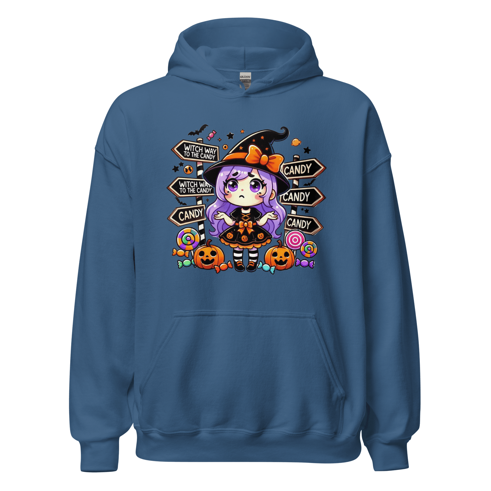 Unisex Halloween Printed Hoodie – "Witch Way To The Candy?" – Fun Witch Halloween Hoodie - Occasion Nation Studio