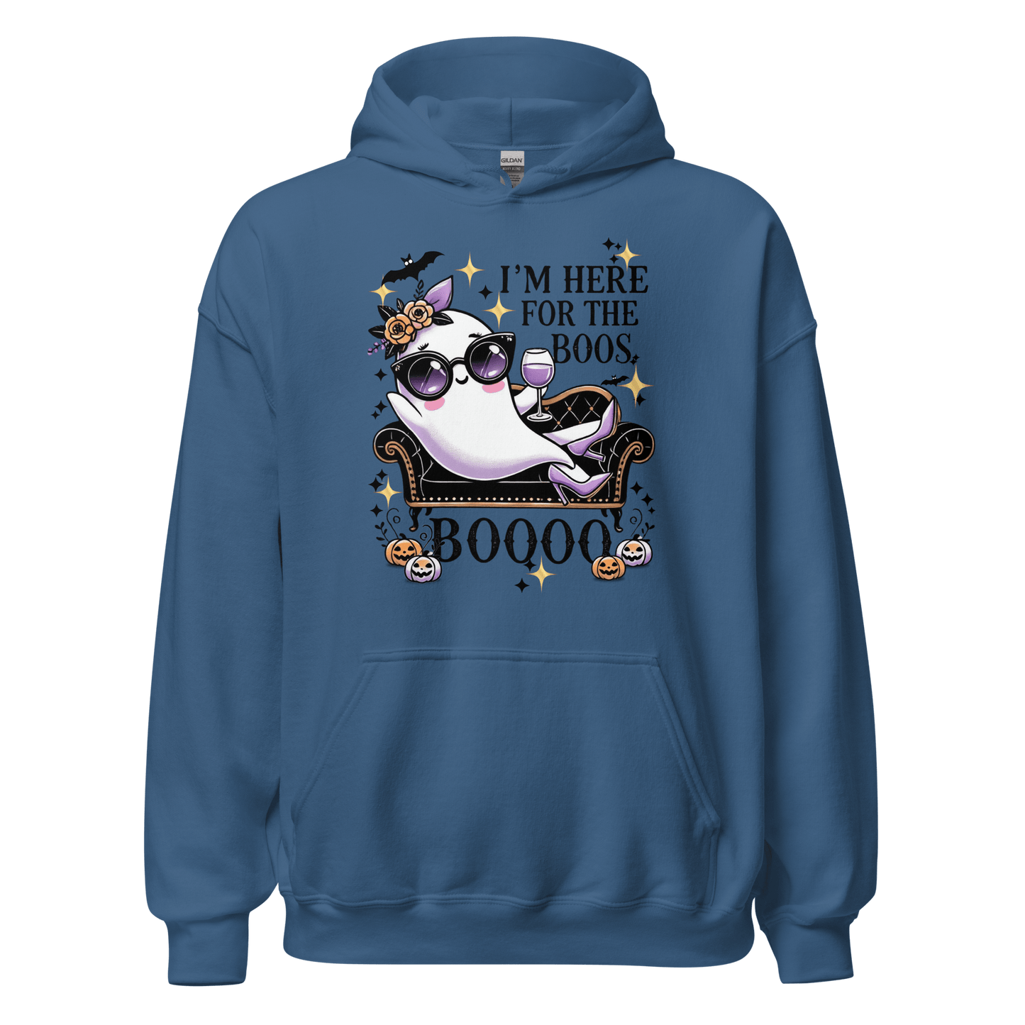 Unisex Halloween Printed Hoodie – "I'm Here For The Boos" – Fun Ghost Halloween Hoodie - Occasion Nation Studio