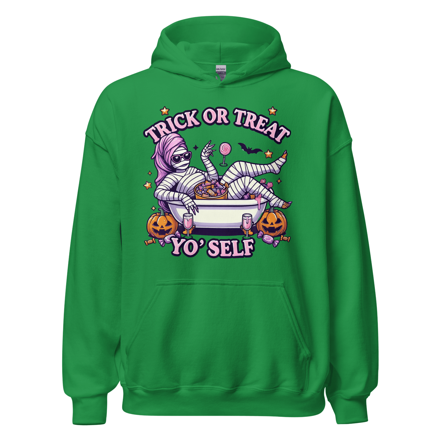 Unisex Halloween Printed Hoodie – "Trick or Treat Yo'Self" – Fun Halloween Hoodie - Occasion Nation Studio