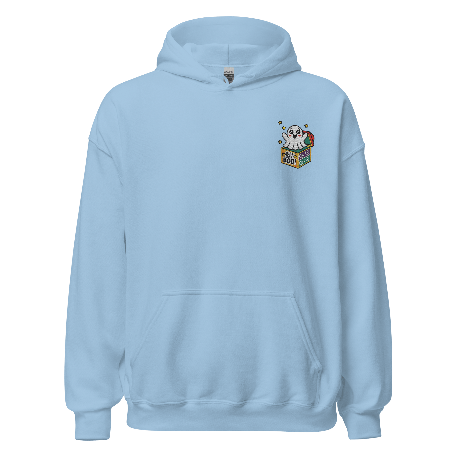 Unisex Halloween Embroidered Hoodie – "Just Say Boo" – Spooky Halloween Hoodie - Occasion Nation Studio