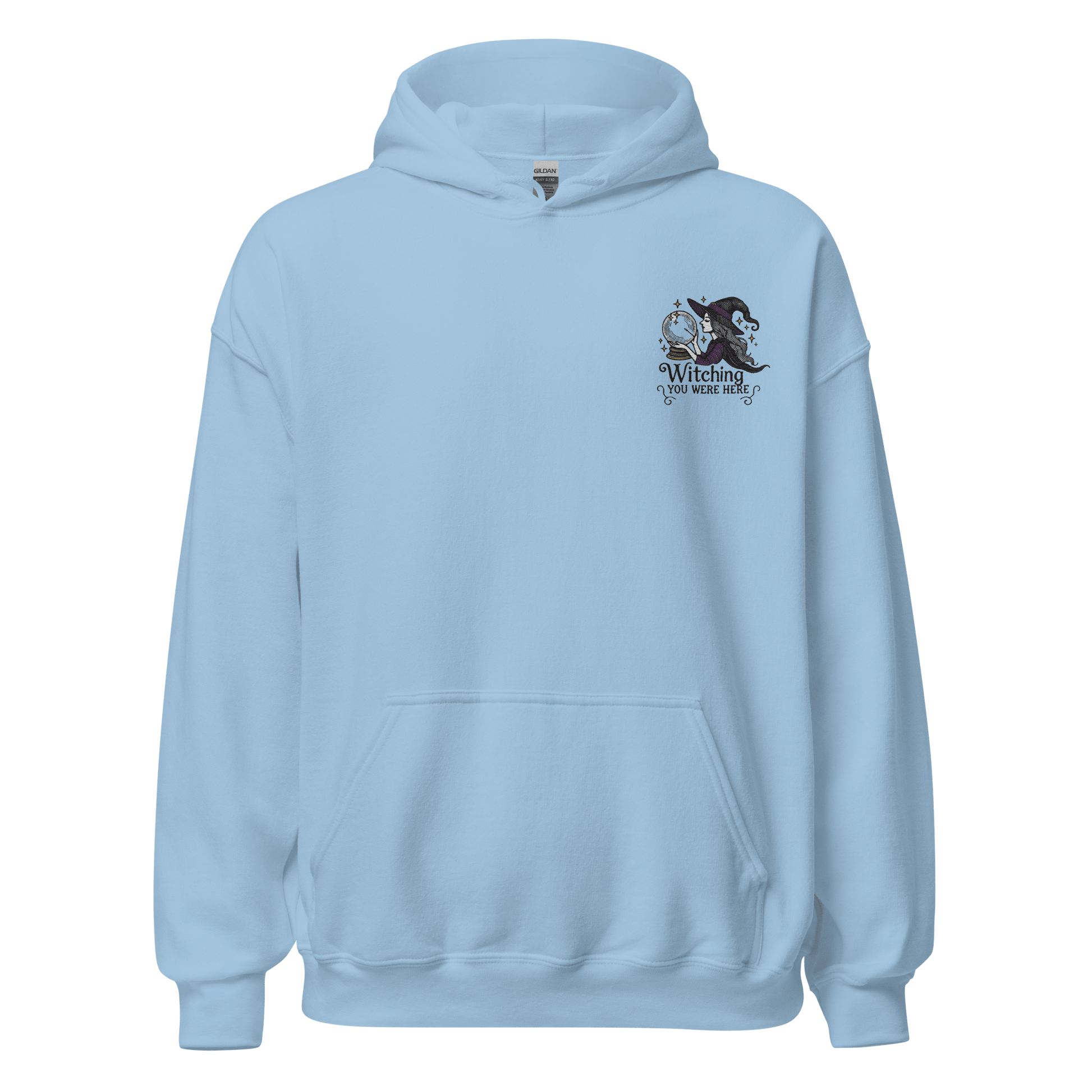 Unisex Halloween Embroidered Hoodie – "Witching You Were Here" – Spooky Witch Halloween Hoodie - Occasion Nation Studio