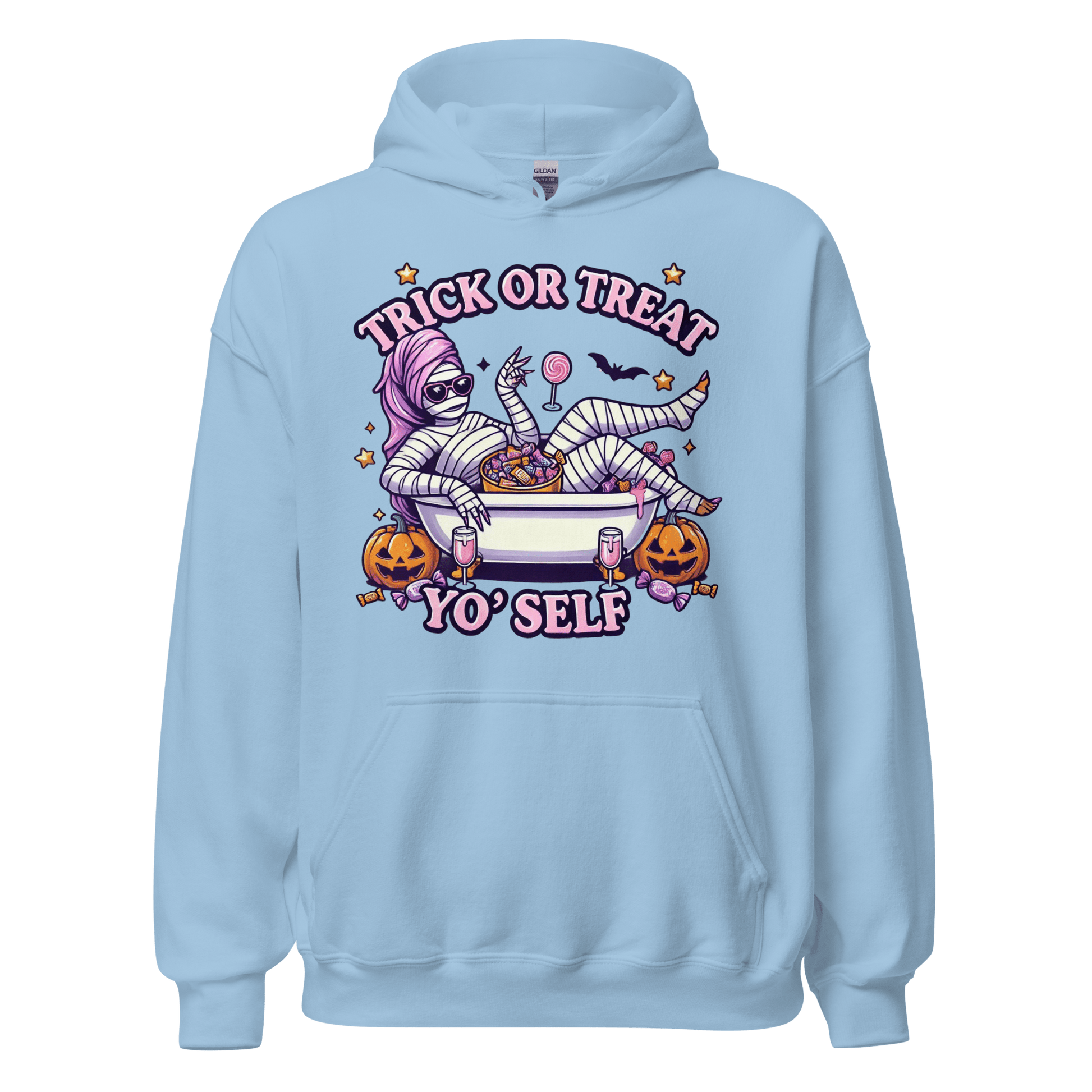 Unisex Halloween Printed Hoodie – "Trick or Treat Yo'Self" – Fun Halloween Hoodie - Occasion Nation Studio