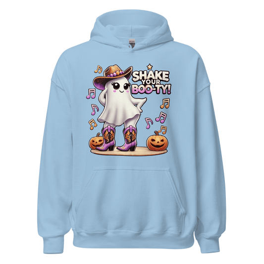 Unisex Halloween Printed Hoodie – "Shake Your Boo-Ty!" – Fun Ghost Halloween Hoodie - Occasion Nation Studio