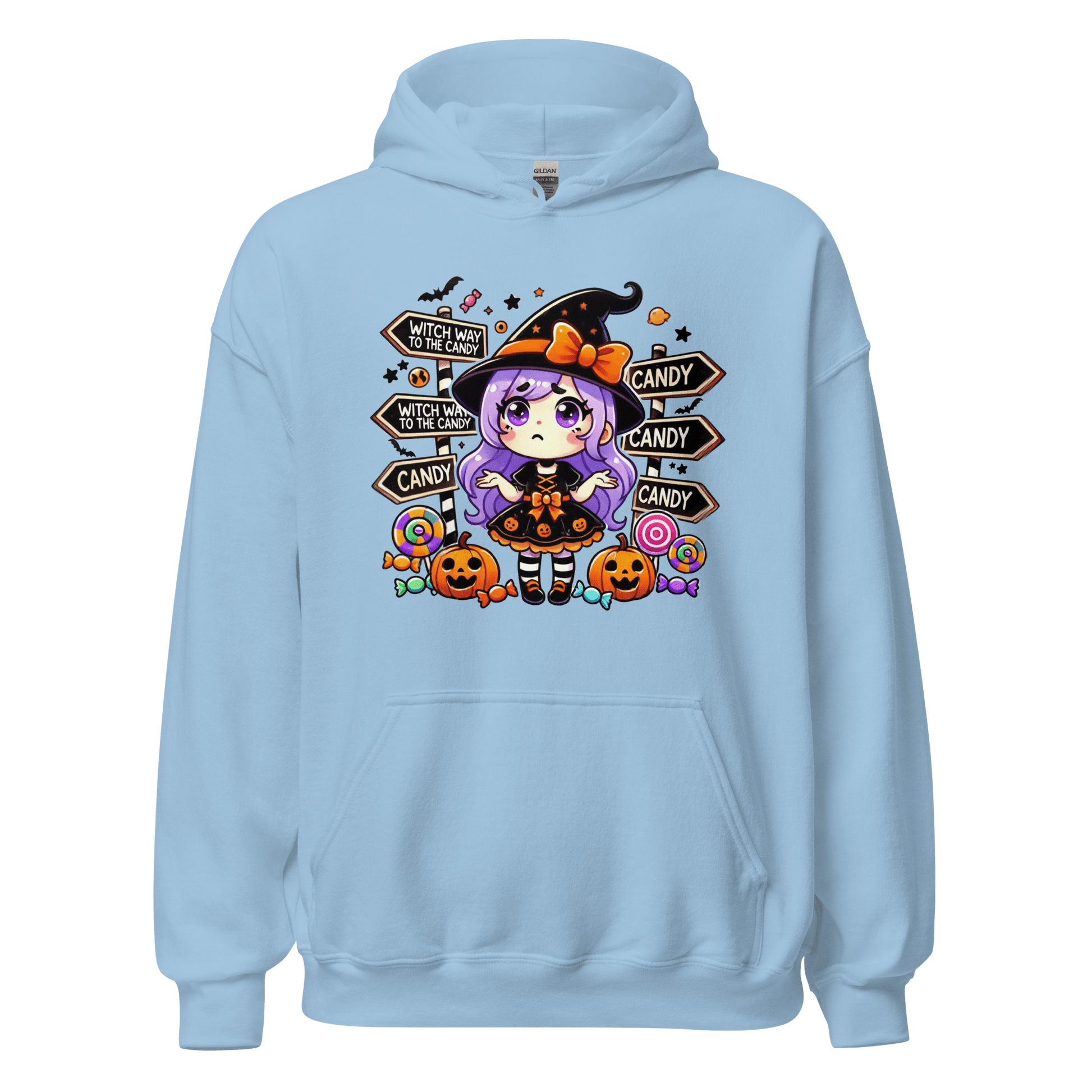 Unisex Halloween Printed Hoodie – "Witch Way To The Candy?" – Fun Witch Halloween Hoodie - Occasion Nation Studio