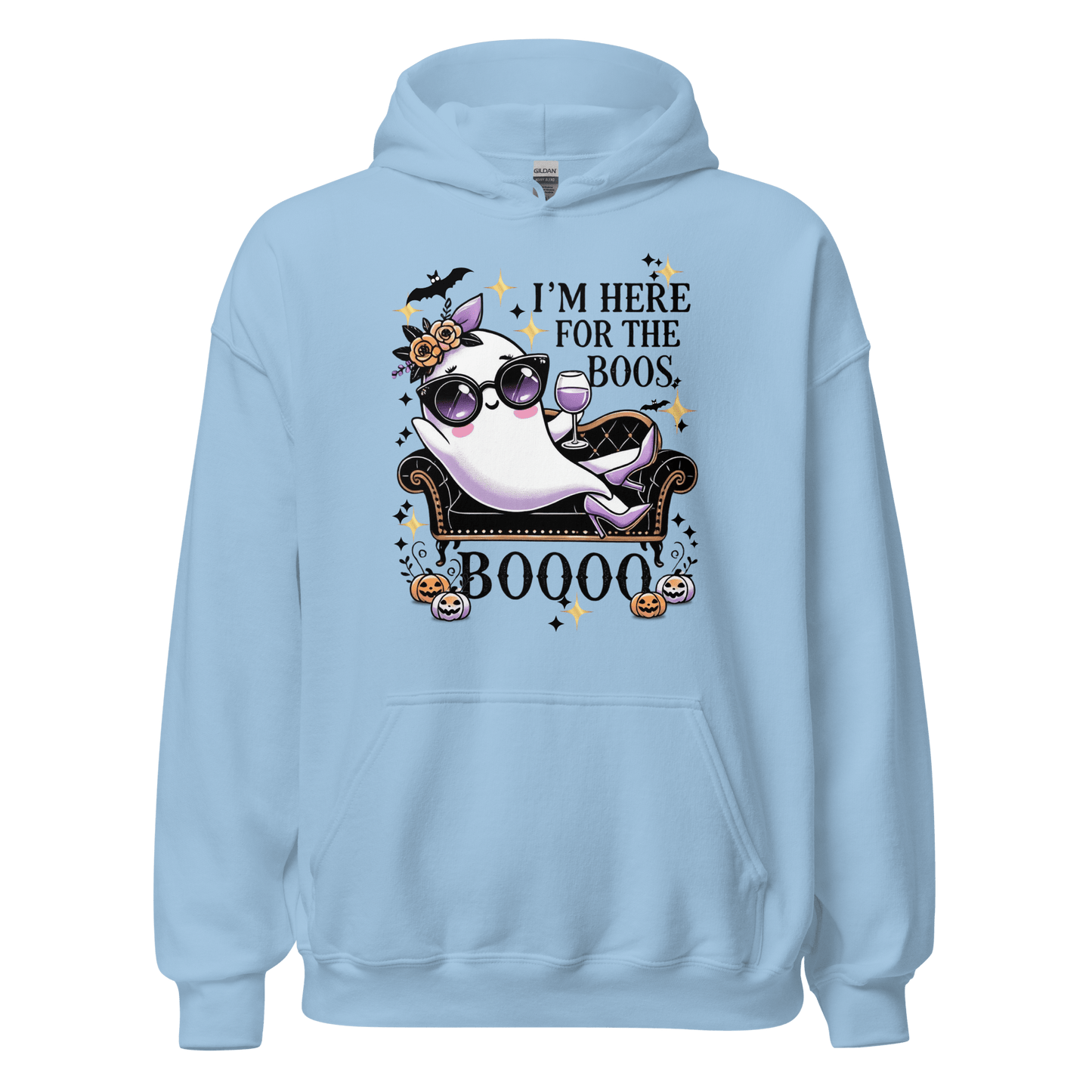 Unisex Halloween Printed Hoodie – "I'm Here For The Boos" – Fun Ghost Halloween Hoodie - Occasion Nation Studio