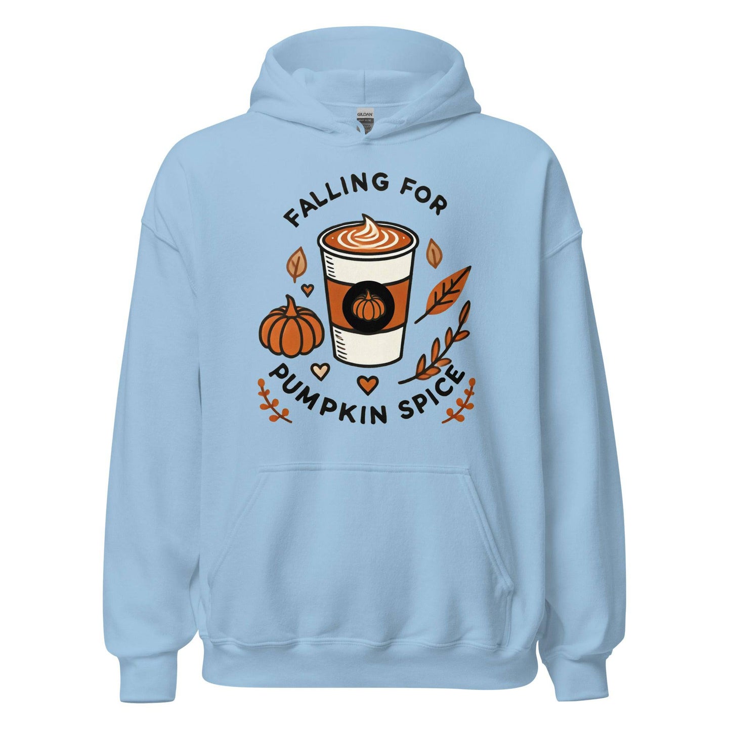 Unisex Fall Printed Hoodie – "Falling For Pumpkin Spice" – Cozy Fall Hoodie for Pumpkin Spice Lovers" - Occasion Nation Studio