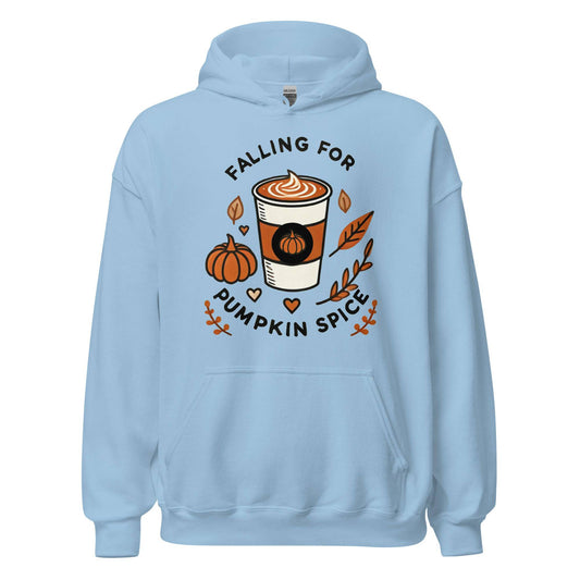 Unisex Fall Printed Hoodie – "Falling For Pumpkin Spice" – Cozy Fall Hoodie for Pumpkin Spice Lovers" - Occasion Nation Studio