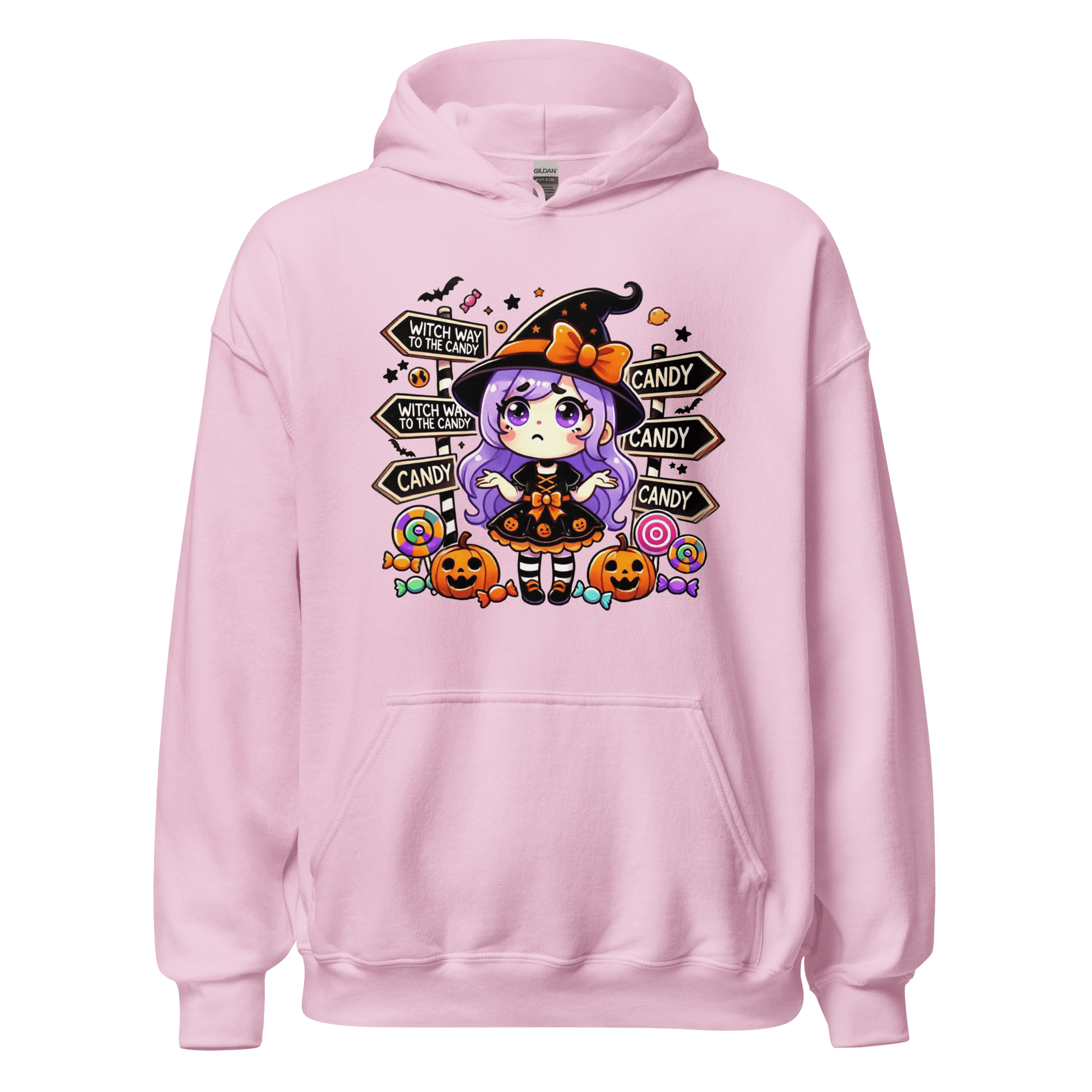 Unisex Halloween Printed Hoodie – "Witch Way To The Candy?" – Fun Witch Halloween Hoodie - Occasion Nation Studio