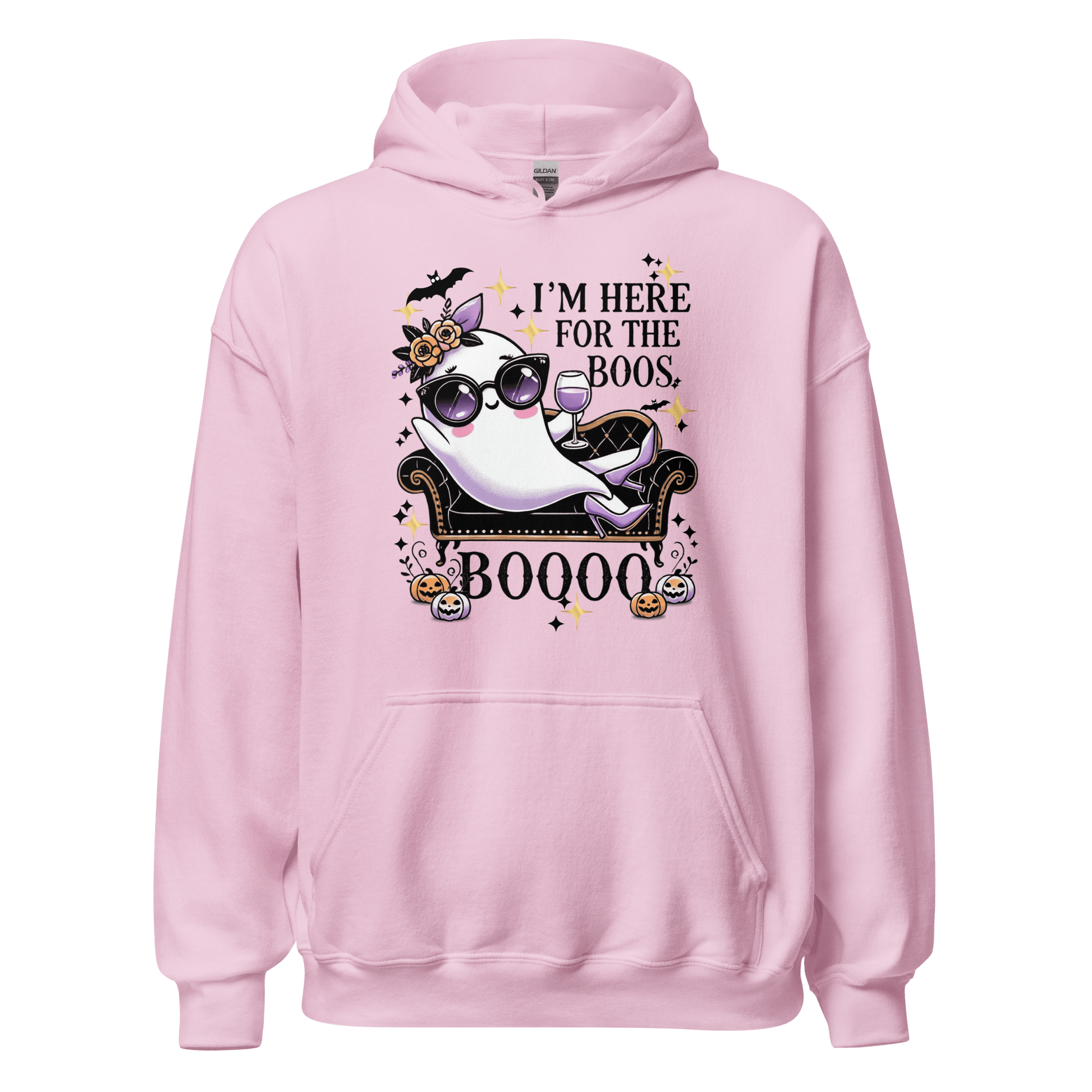 Unisex Halloween Printed Hoodie – "I'm Here For The Boos" – Fun Ghost Halloween Hoodie - Occasion Nation Studio