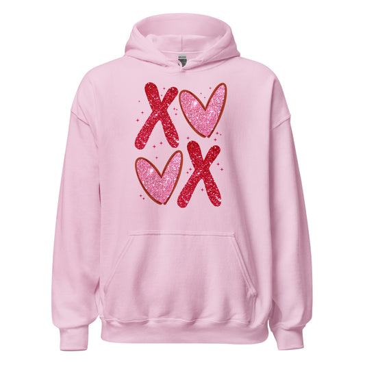 XOXO Pink Glitter - Valentine’s Day Hoodie – The Perfect Blend of Comfort and Style - Occasion Nation Studio