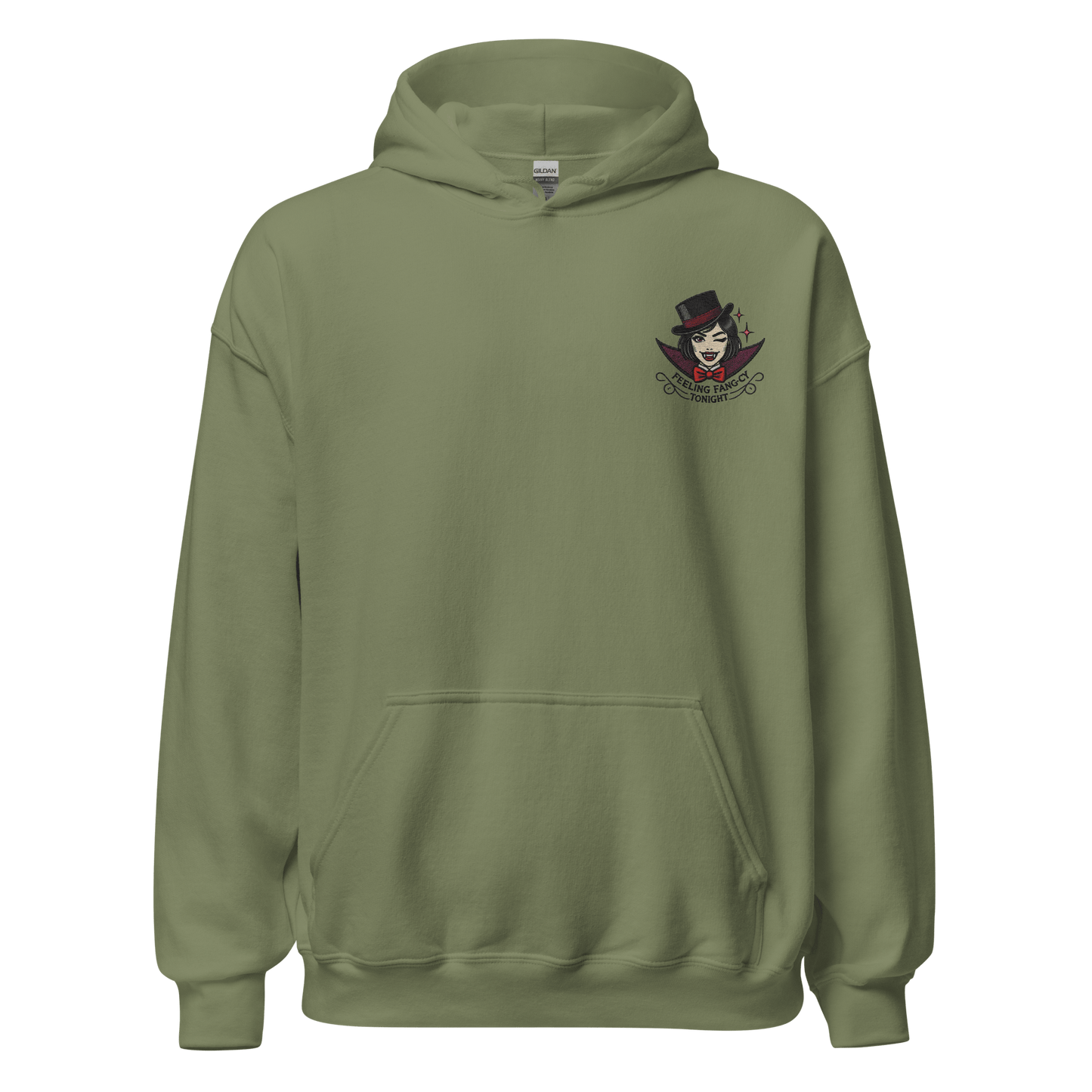 Unisex Halloween Embroidered Hoodie – "Feeling Fang-cy Tonight!" – Vampire Halloween Hoodie - Occasion Nation Studio