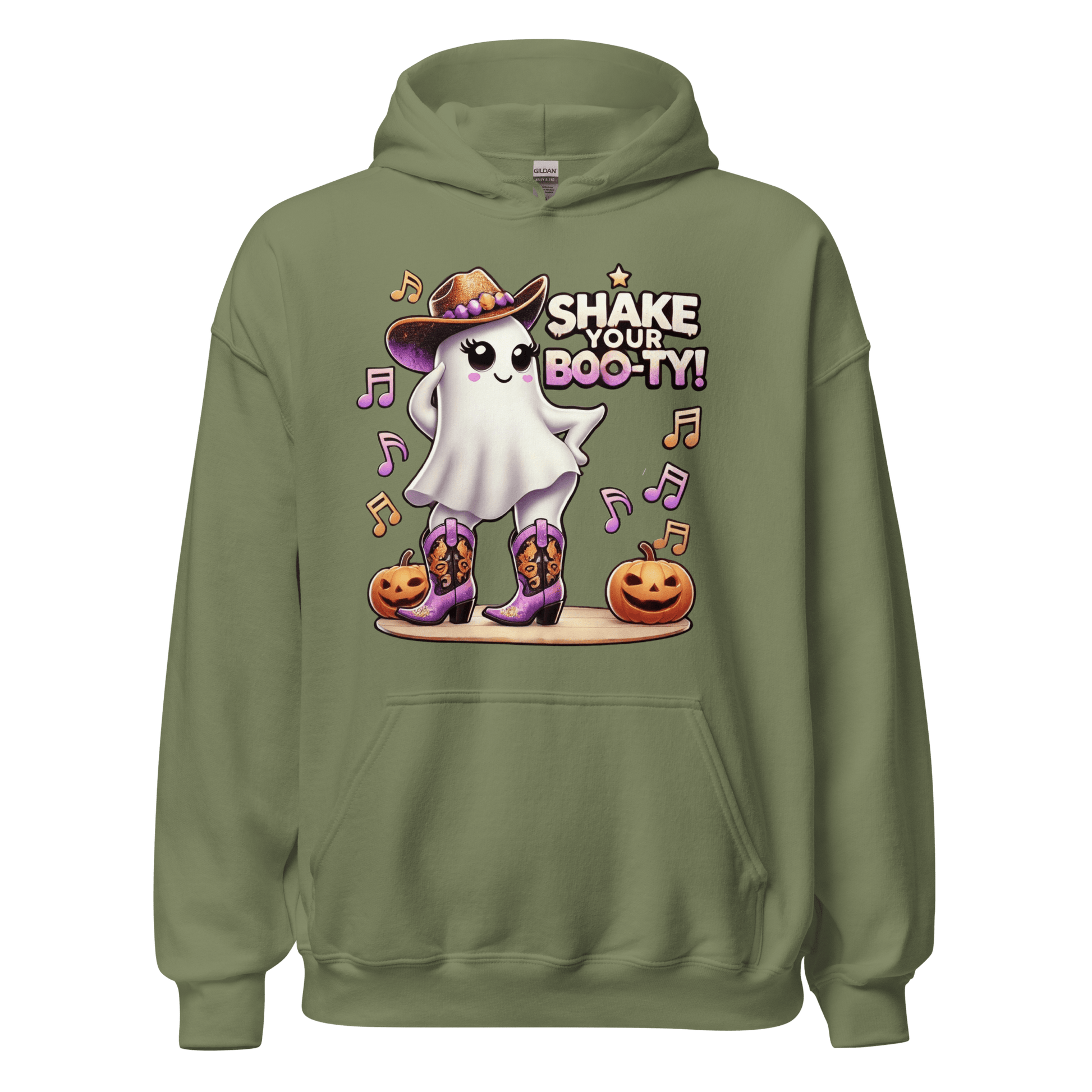 Unisex Halloween Printed Hoodie – "Shake Your Boo-Ty!" – Fun Ghost Halloween Hoodie - Occasion Nation Studio