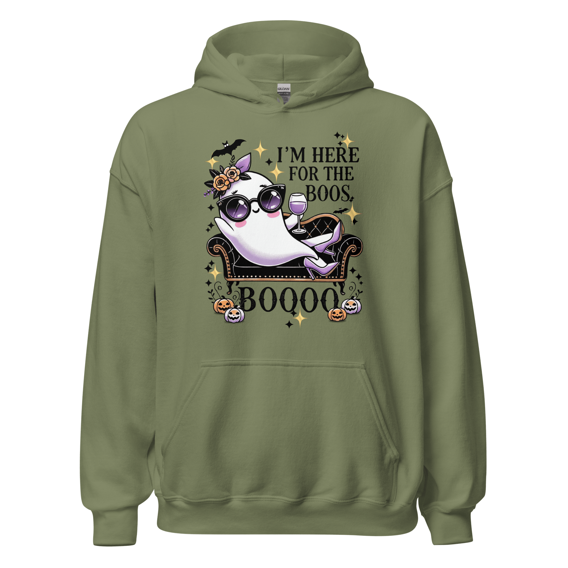 Unisex Halloween Printed Hoodie – "I'm Here For The Boos" – Fun Ghost Halloween Hoodie - Occasion Nation Studio