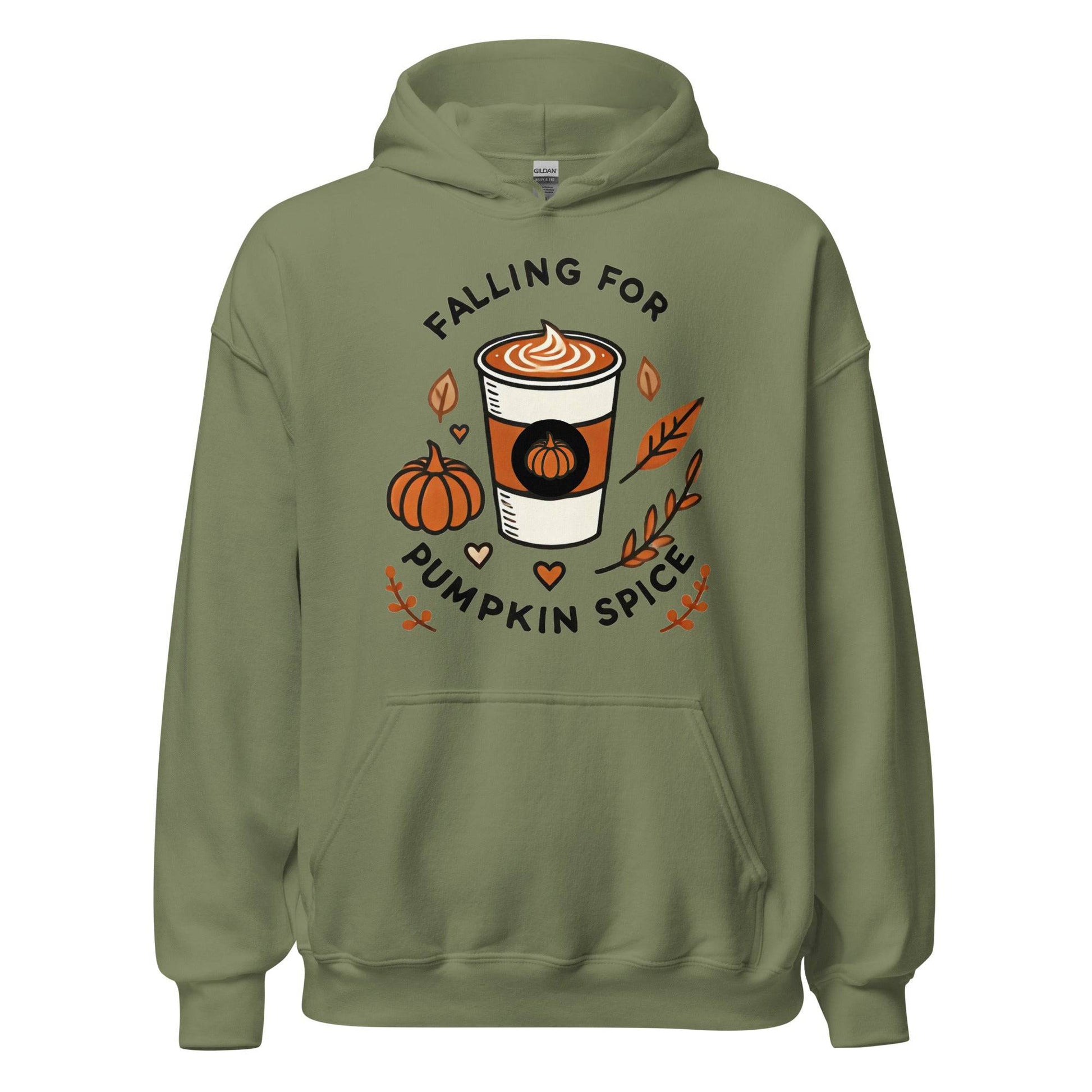 Unisex Fall Printed Hoodie – "Falling For Pumpkin Spice" – Cozy Fall Hoodie for Pumpkin Spice Lovers" - Occasion Nation Studio