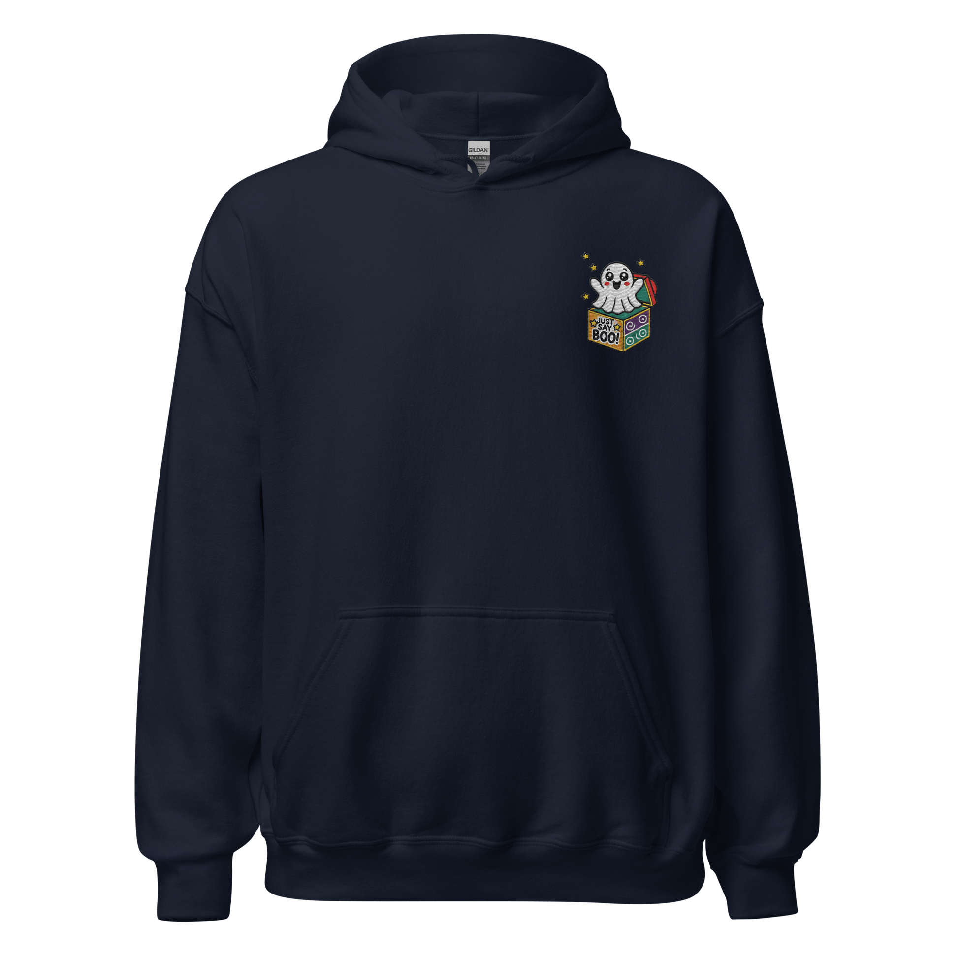 Unisex Halloween Embroidered Hoodie – "Just Say Boo" – Spooky Halloween Hoodie - Occasion Nation Studio