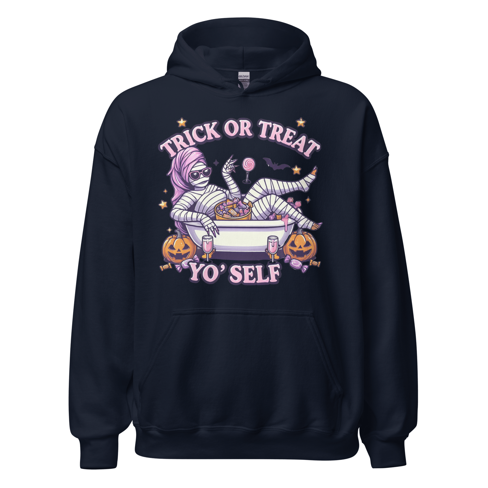 Unisex Halloween Printed Hoodie – "Trick or Treat Yo'Self" – Fun Halloween Hoodie - Occasion Nation Studio