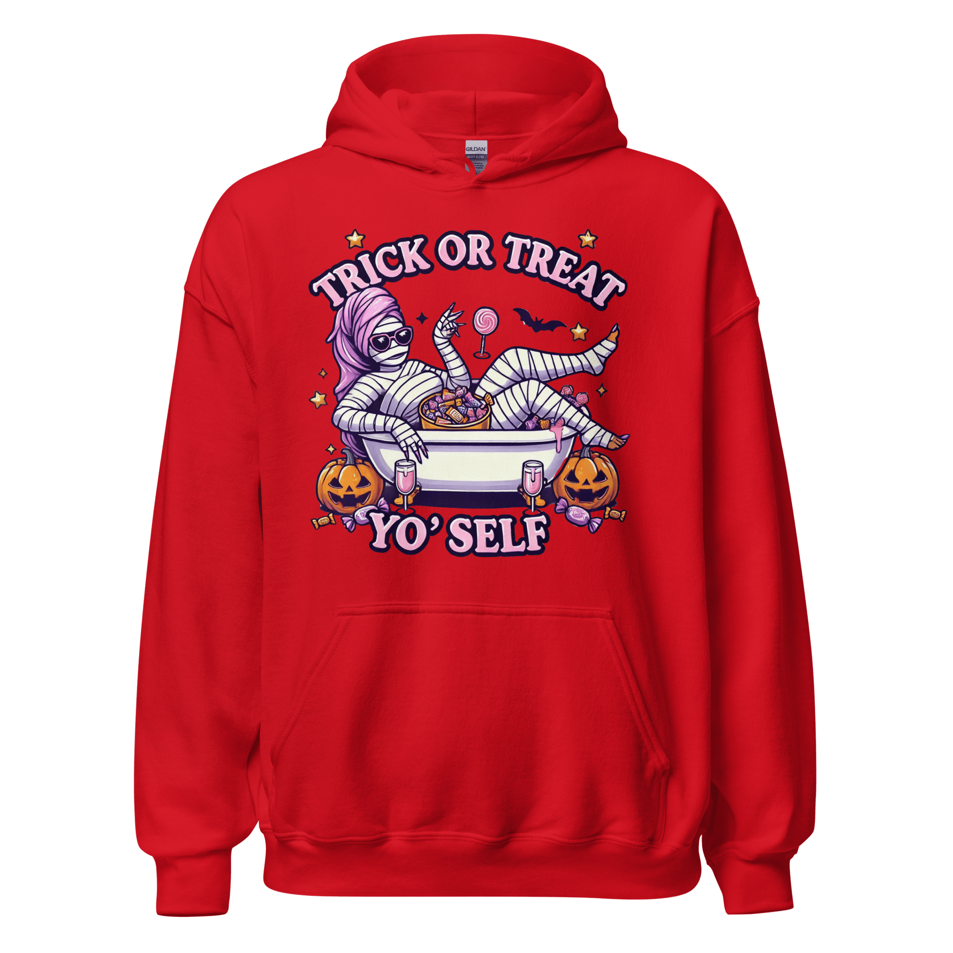 Unisex Halloween Printed Hoodie – "Trick or Treat Yo'Self" – Fun Halloween Hoodie - Occasion Nation Studio