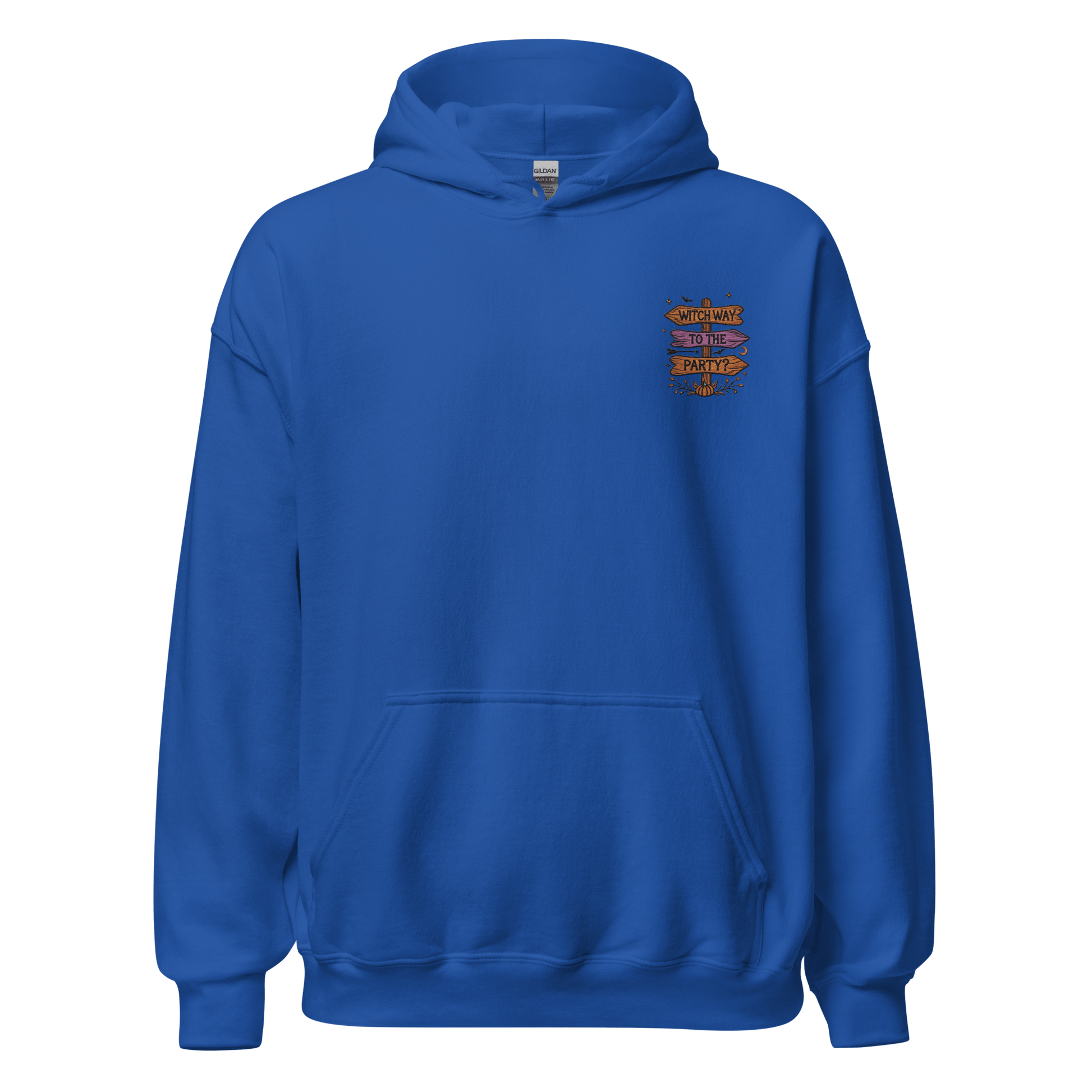 Unisex Halloween Embroidered Hoodie – "Witch Way To The Party?" – Witch Halloween Hoodie - Occasion Nation Studio