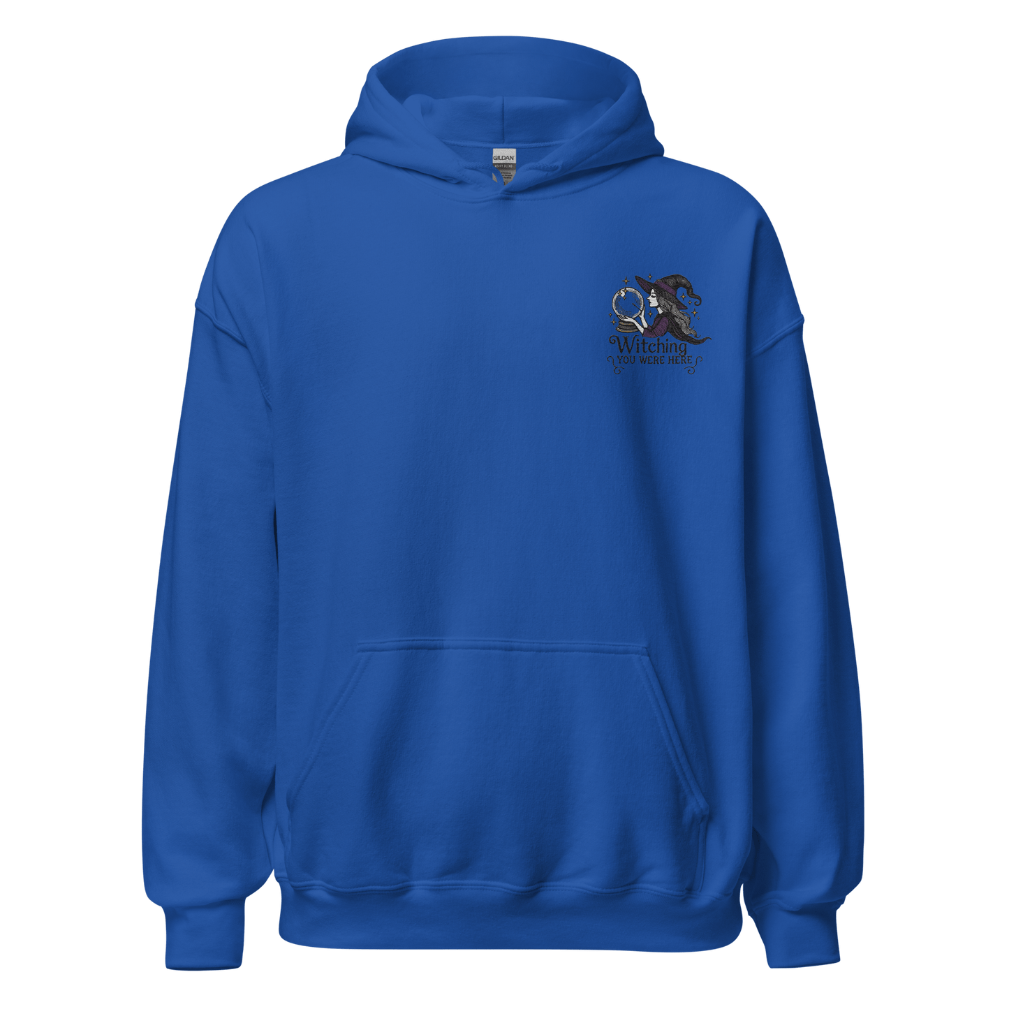 Unisex Halloween Embroidered Hoodie – "Witching You Were Here" – Spooky Witch Halloween Hoodie - Occasion Nation Studio