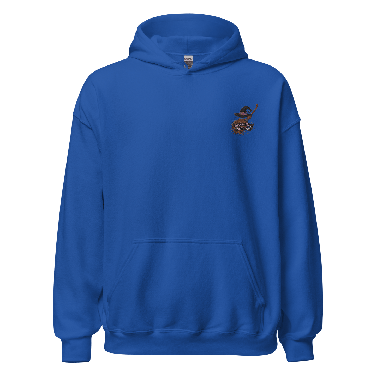 Unisex Halloween Embroidered Hoodie – "Broom Hair, Don't Care!" – Witch Broom Halloween Hoodie - Occasion Nation Studio