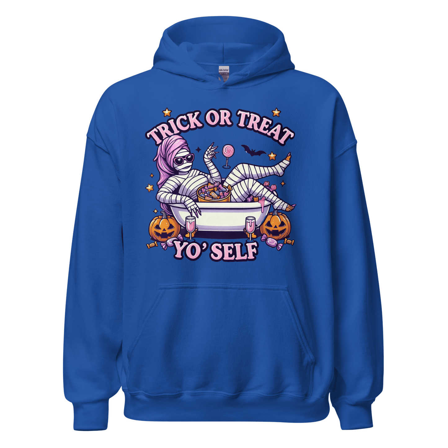 Unisex Halloween Printed Hoodie – "Trick or Treat Yo'Self" – Fun Halloween Hoodie - Occasion Nation Studio