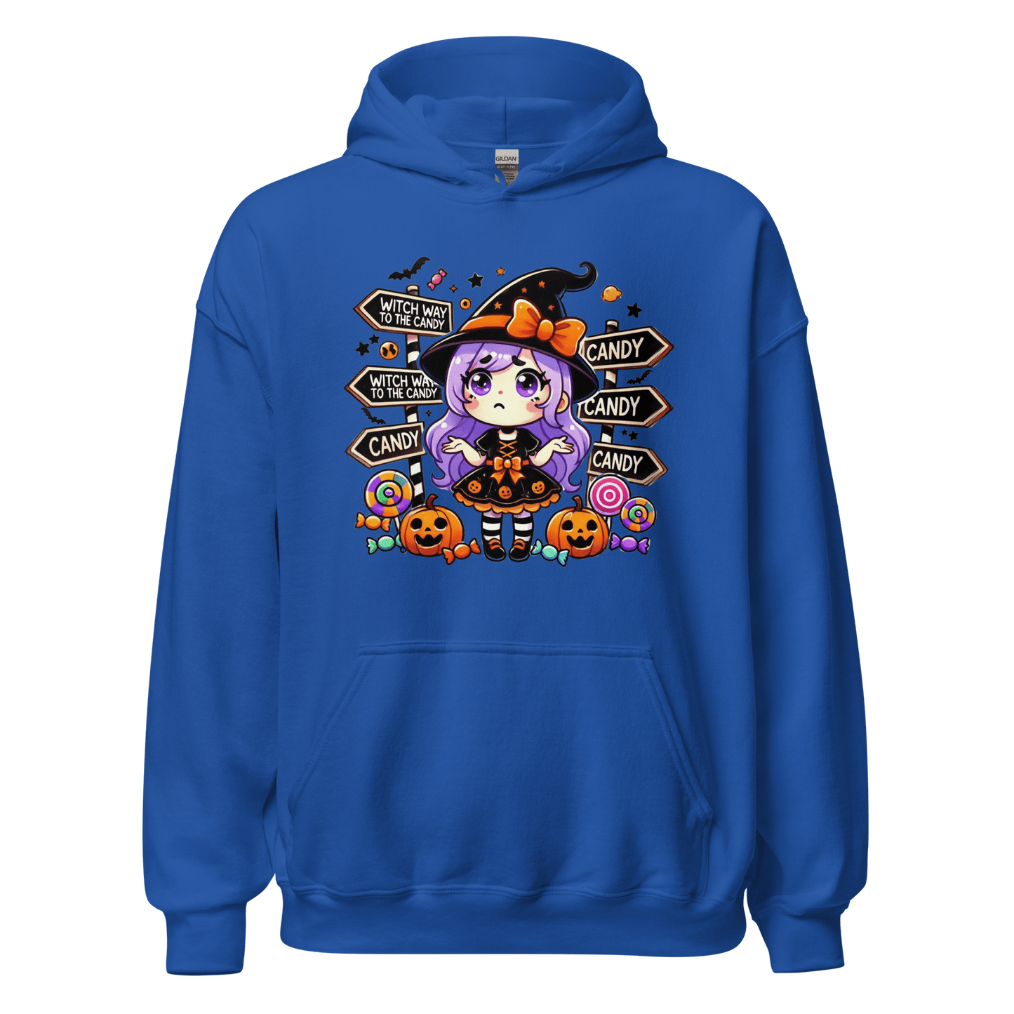 Unisex Halloween Printed Hoodie – "Witch Way To The Candy?" – Fun Witch Halloween Hoodie - Occasion Nation Studio