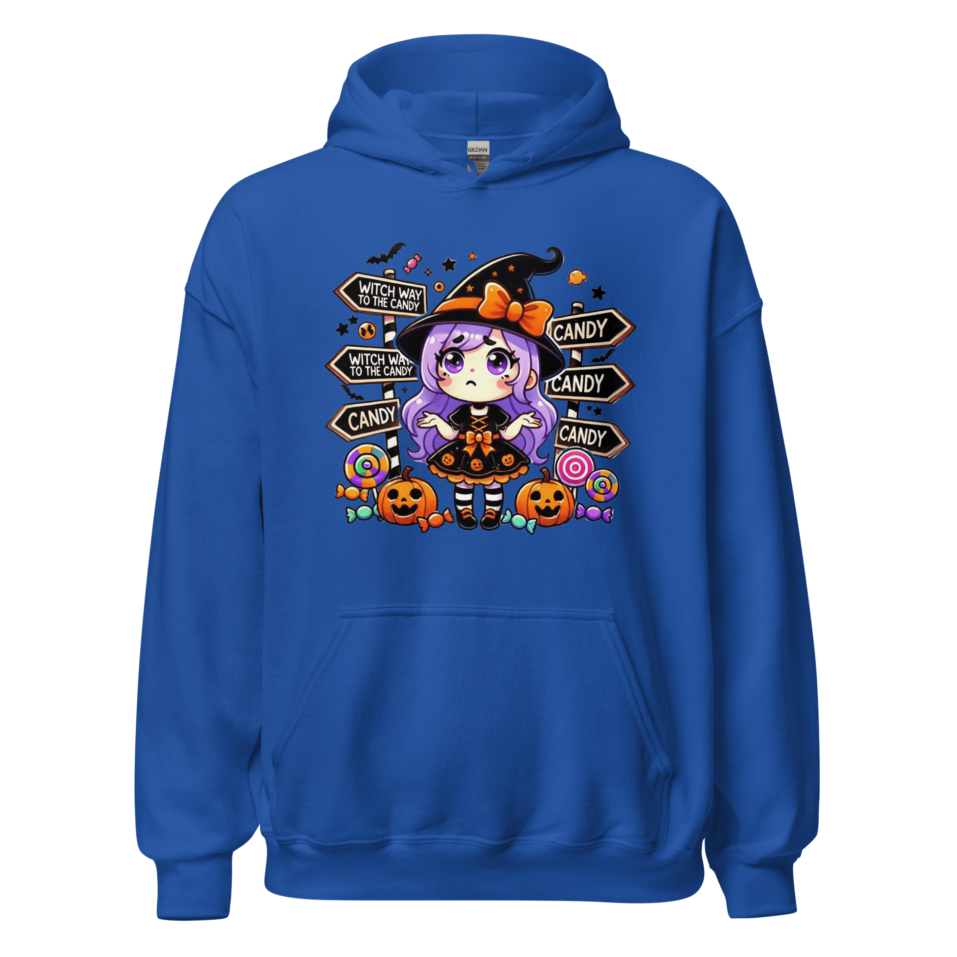 Unisex Halloween Printed Hoodie – "Witch Way To The Candy?" – Fun Witch Halloween Hoodie - Occasion Nation Studio