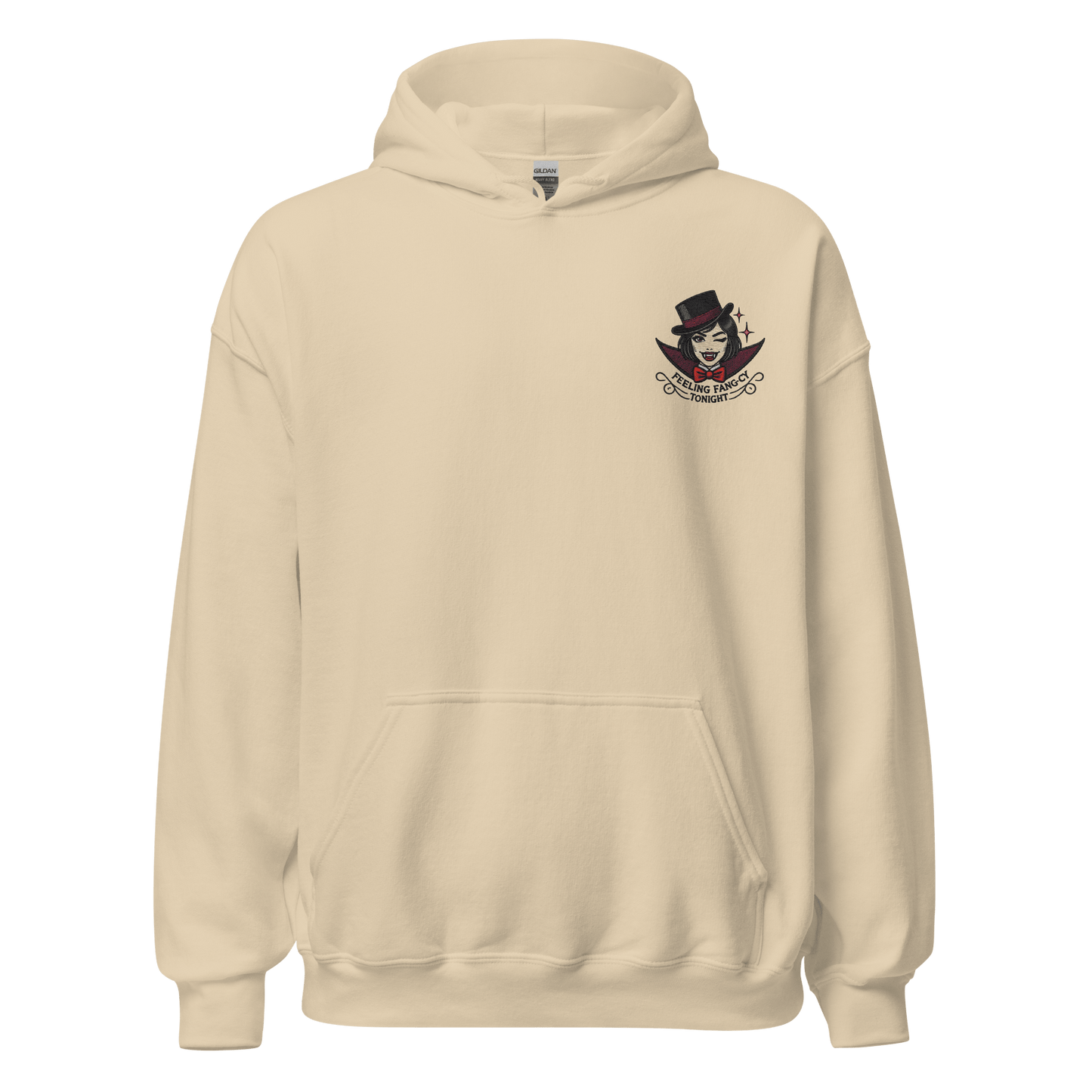 Unisex Halloween Embroidered Hoodie – "Feeling Fang-cy Tonight!" – Vampire Halloween Hoodie - Occasion Nation Studio