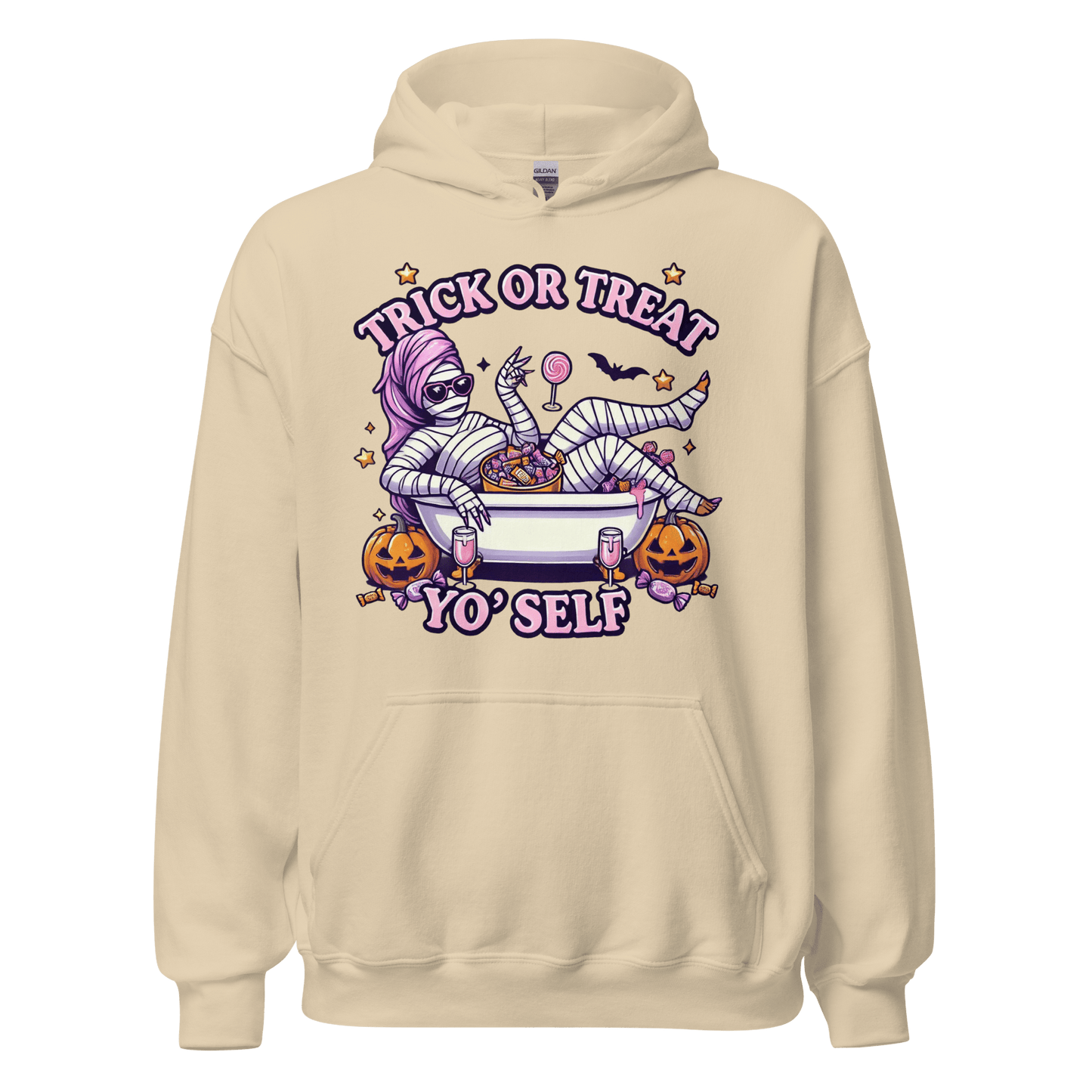 Unisex Halloween Printed Hoodie – "Trick or Treat Yo'Self" – Fun Halloween Hoodie - Occasion Nation Studio